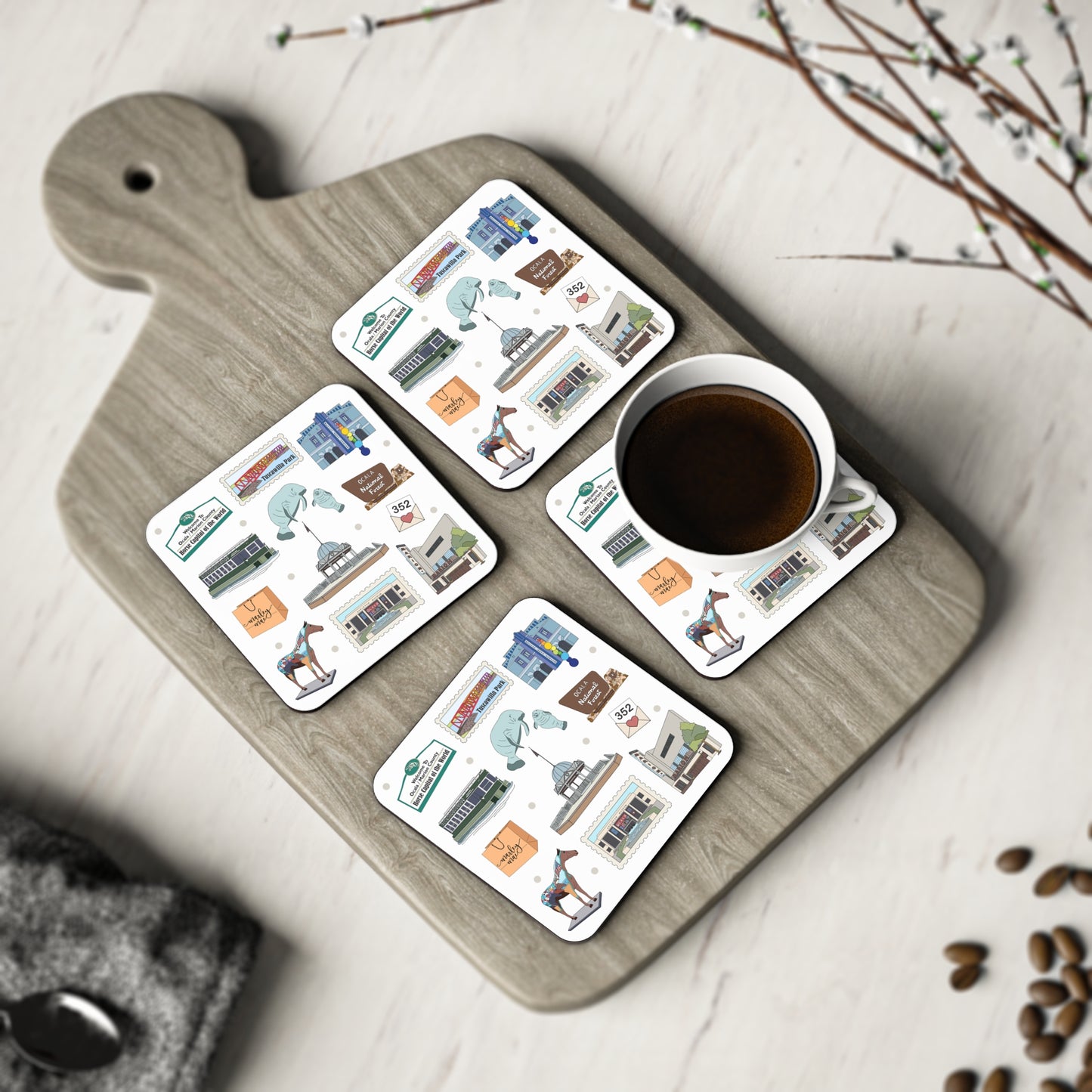 Set of 4 Ceramic Mug Coasters with Ocala, Florida FL