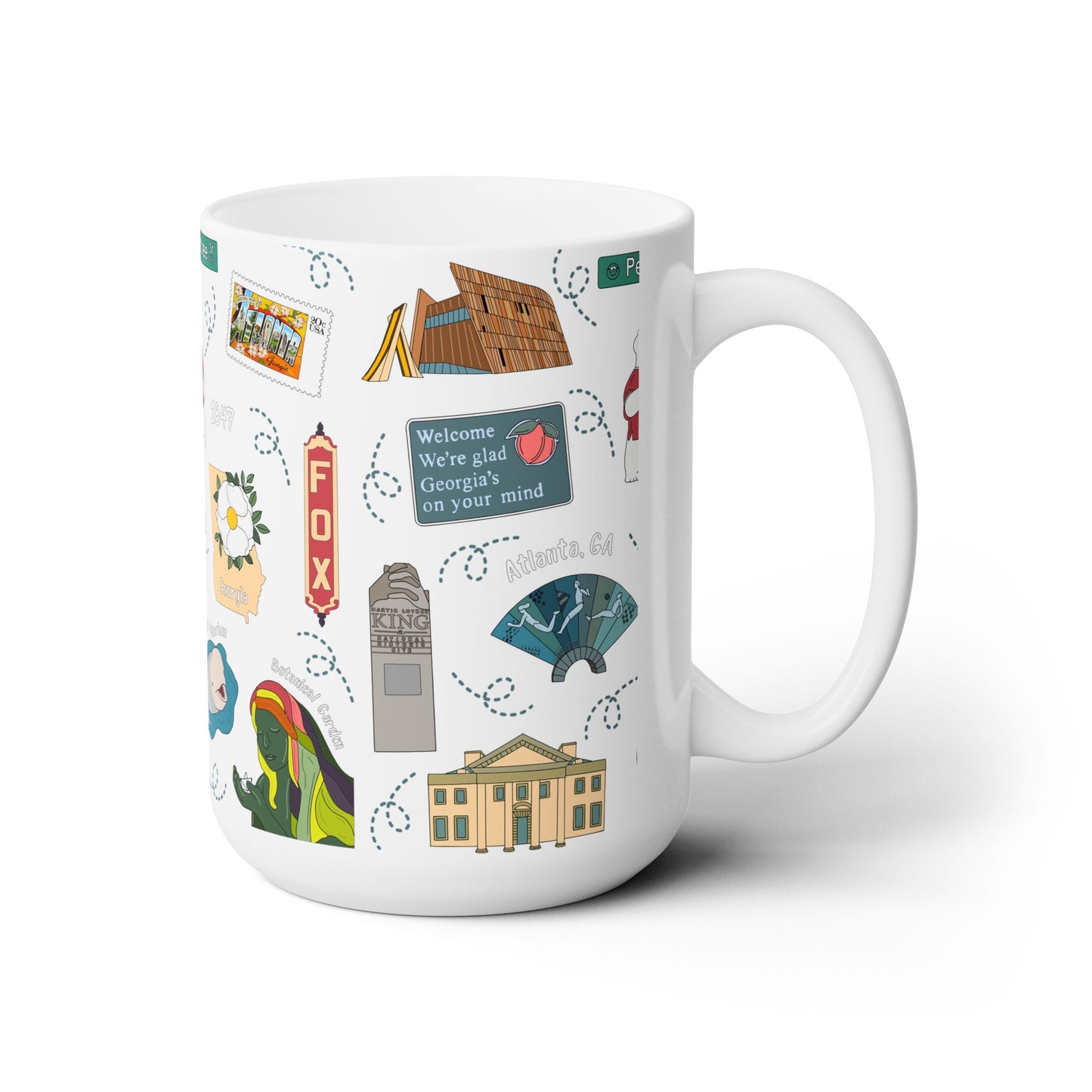 Ceramic Mug 15oz with Atlanta, Georgia GA in white