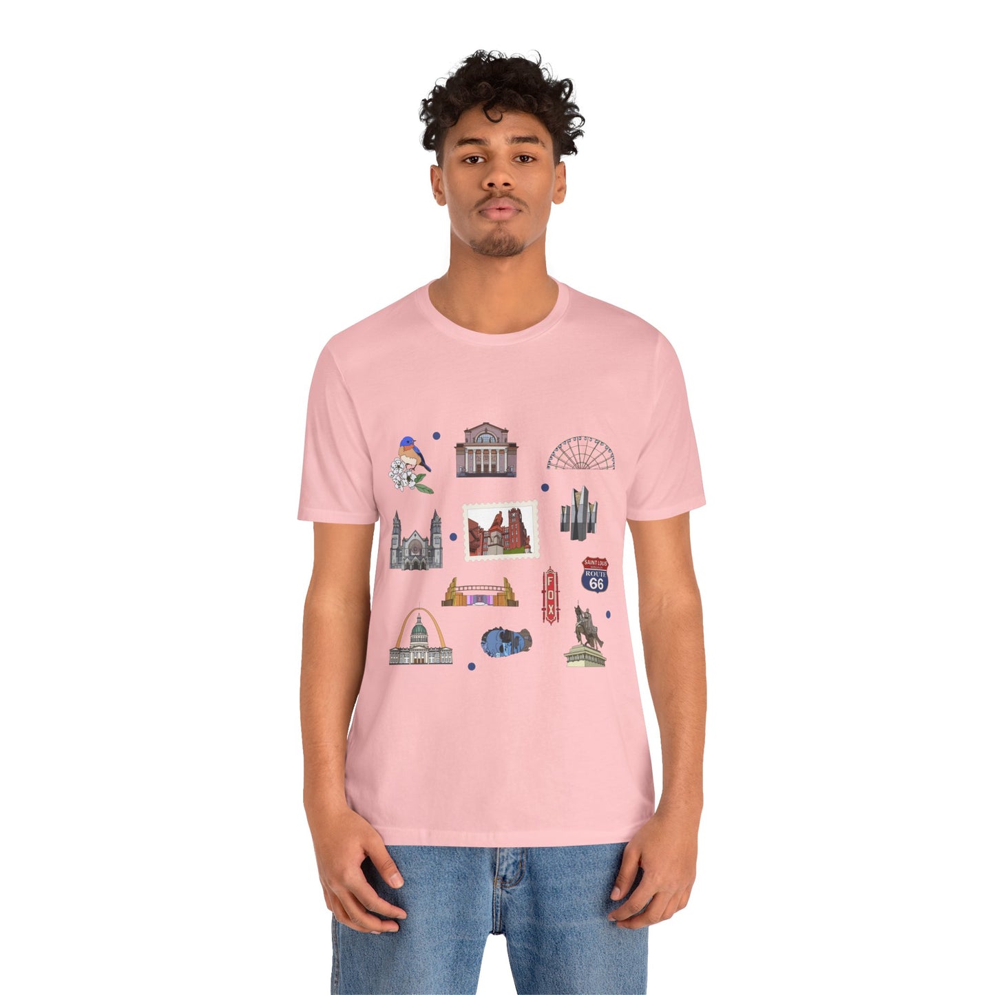 Unisex Jersey Short Sleeve Tee with St. Louis, Missouri MO landmarks print