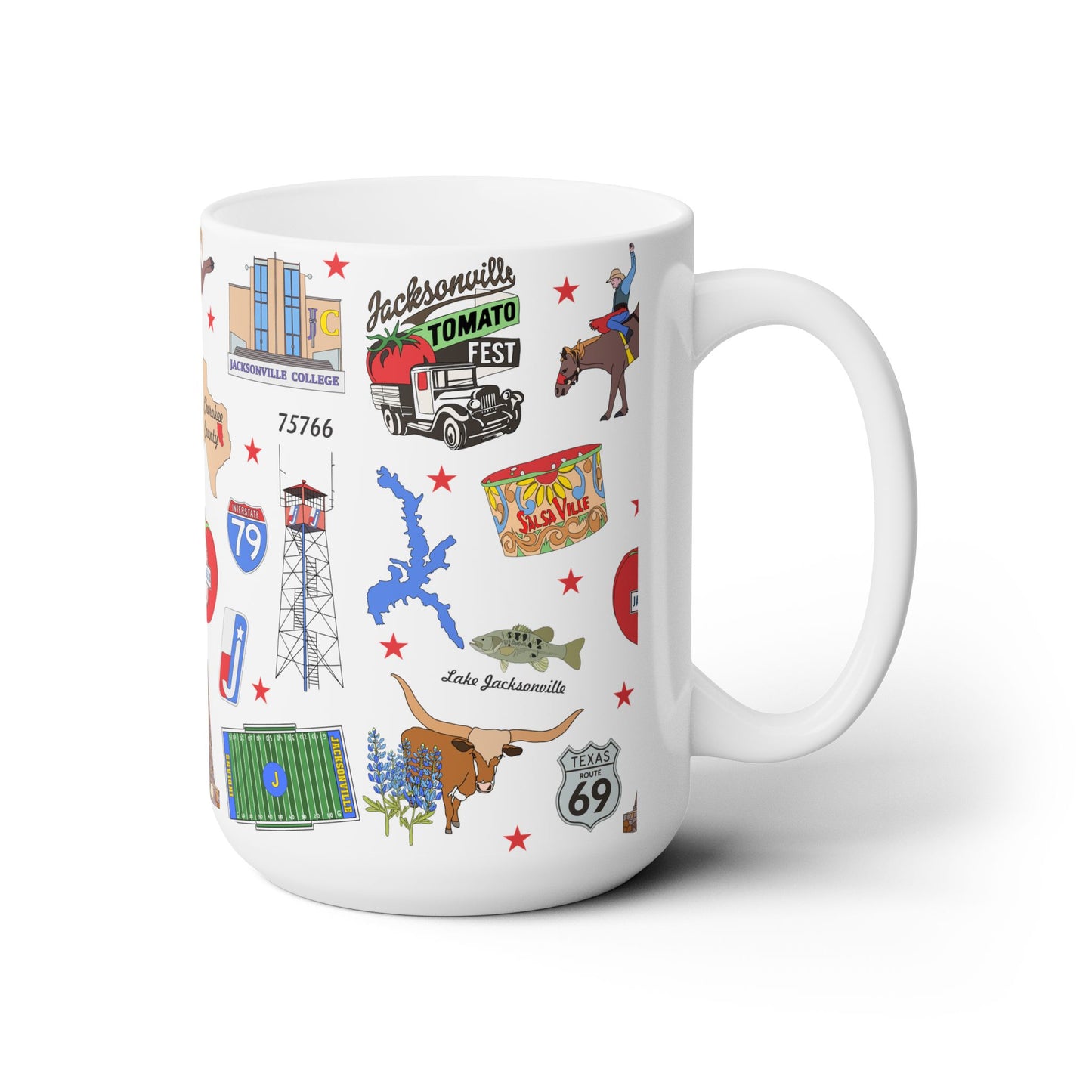 Ceramic Mug 15oz with Jacksonville, TX in white