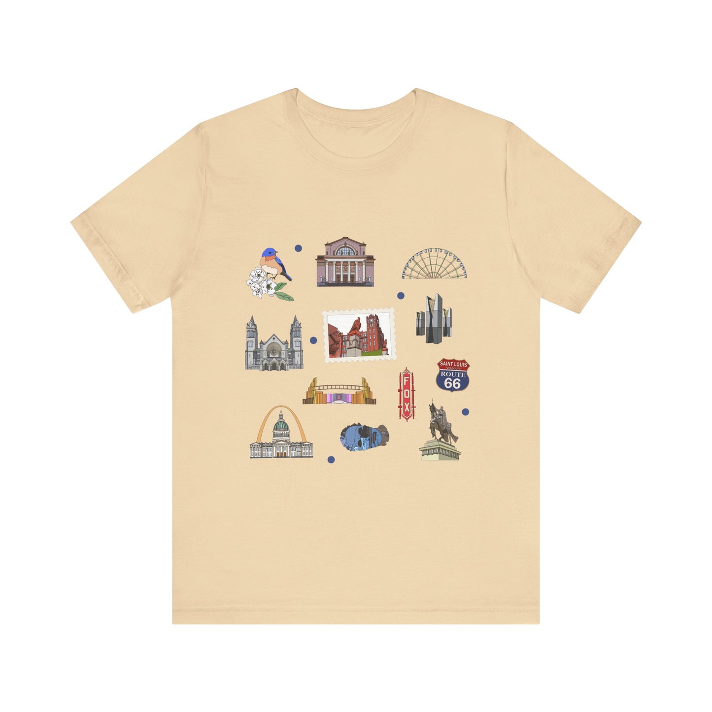 Unisex Jersey Short Sleeve Tee with St. Louis, Missouri MO landmarks print
