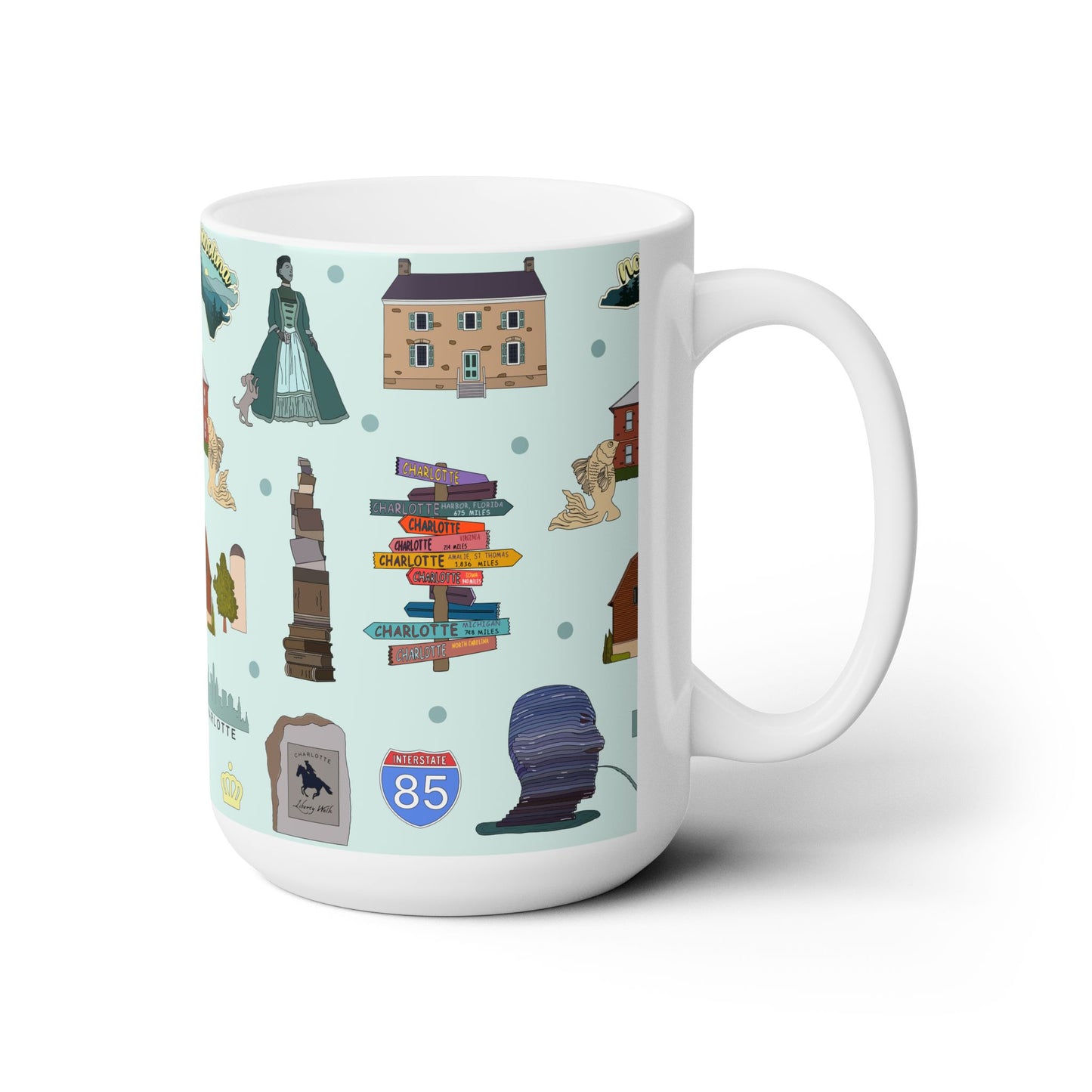 Ceramic Mug 15oz with Charlotte, North Carolina NC in patina