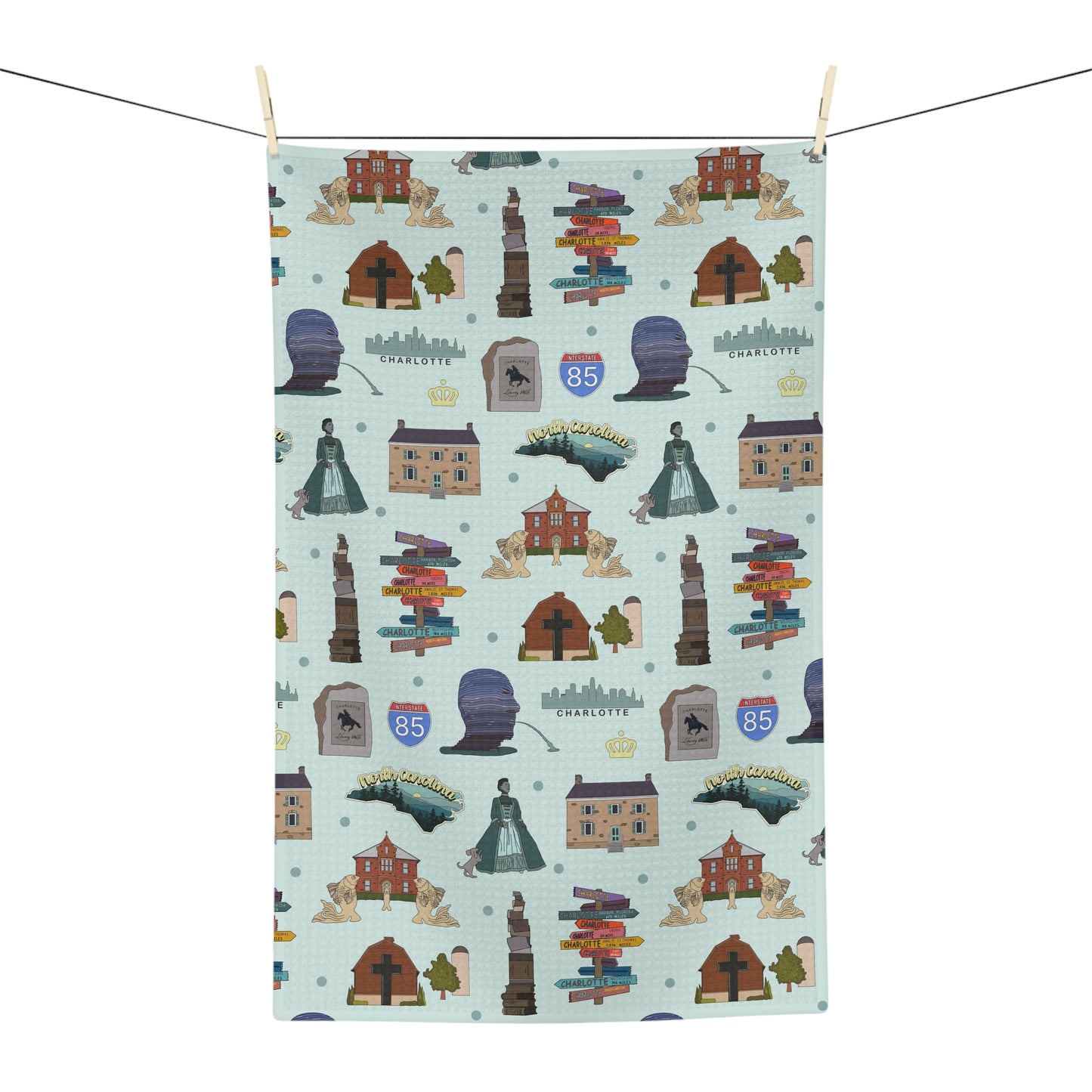 Kitchen Towel with Charlotte, North Carolina NC in patina