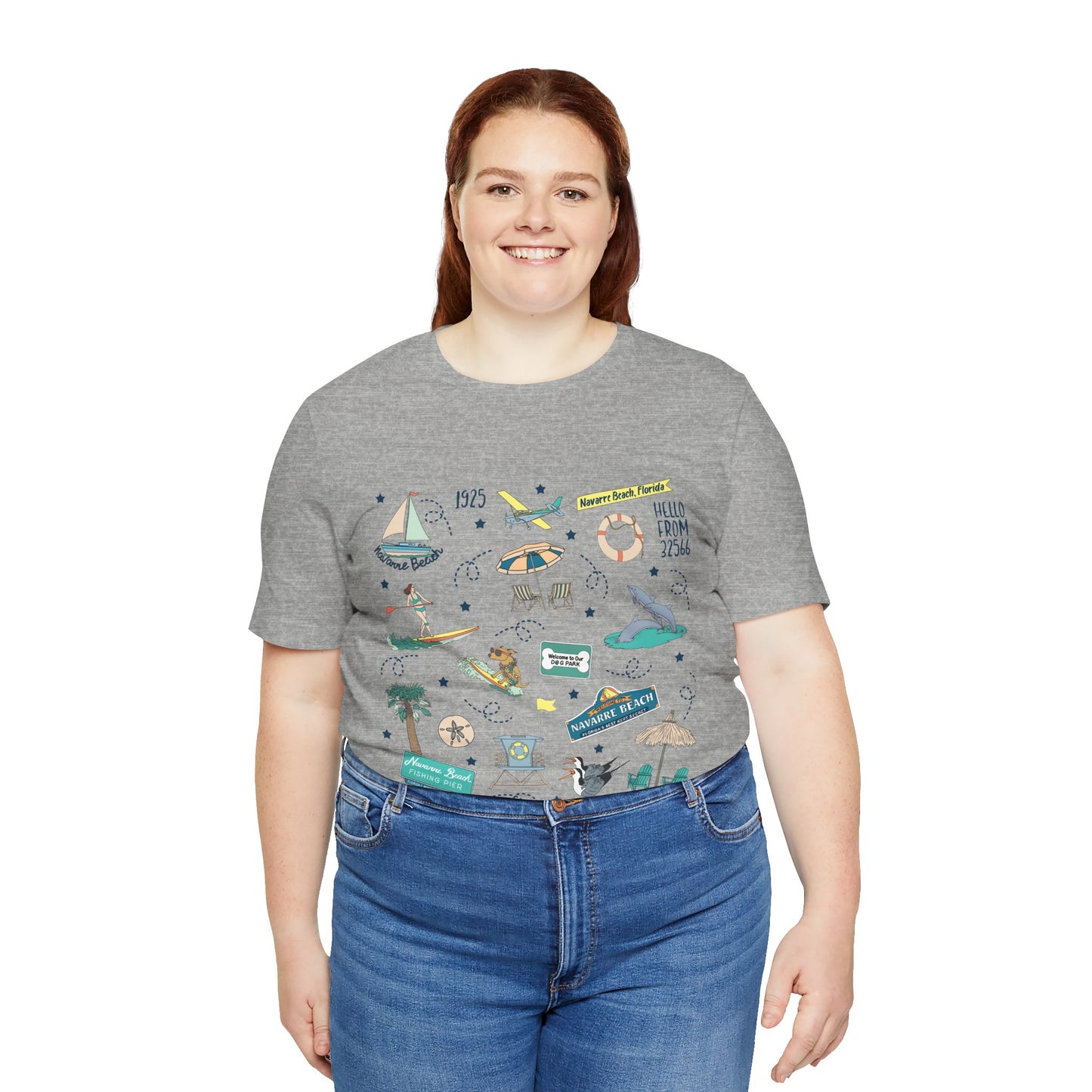 Unisex Jersey Short Sleeve Tee with Navarre Beach Florida FL landmarks print