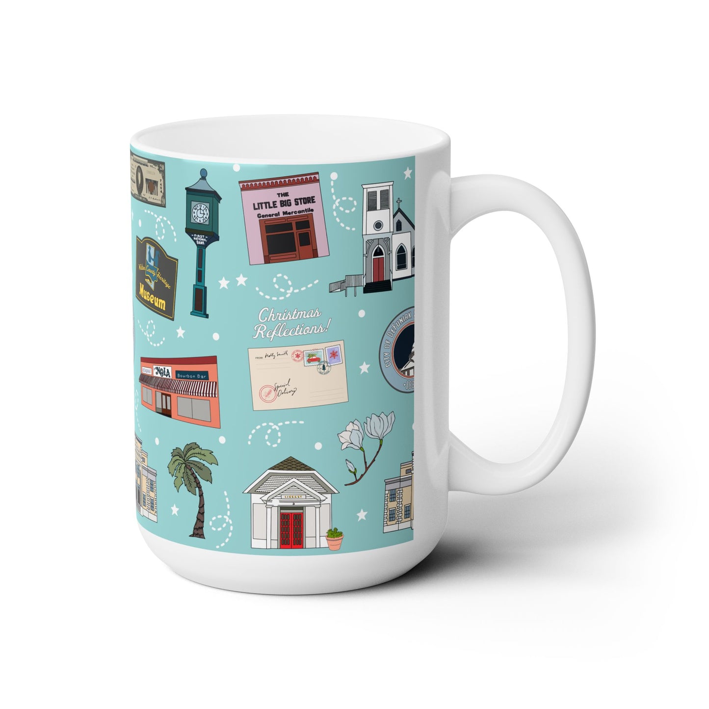 Ceramic Mug 15oz with DeFuniak Springs, Florida FL in turquoise