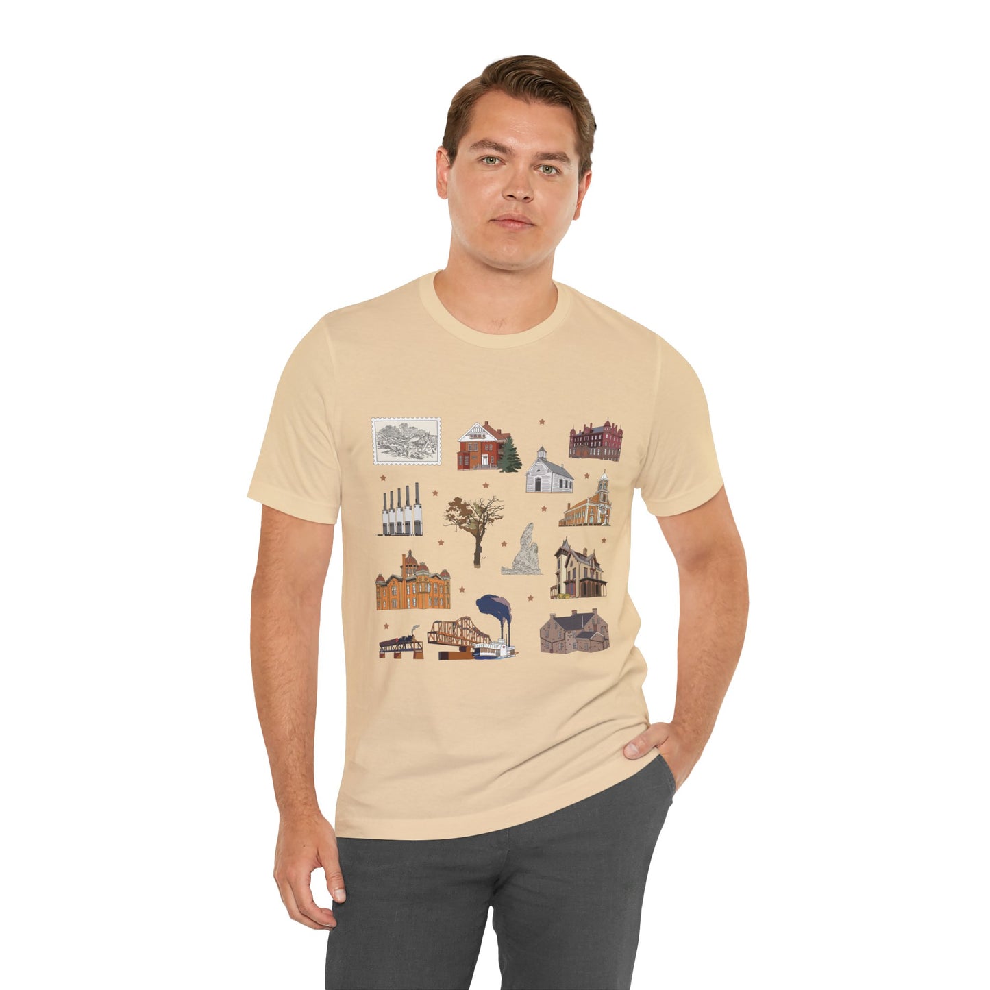 Unisex Jersey Short Sleeve Tee with South St. Paul, Mendota, Hastings, Hampton, Inver Grove Heights near the Minneapolis Minnesota MN landmarks print