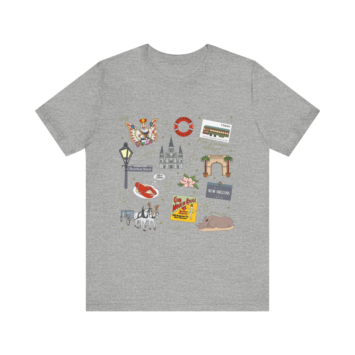Unisex Jersey Short Sleeve Tee with New Orleans, Louisiana LA landmarks print