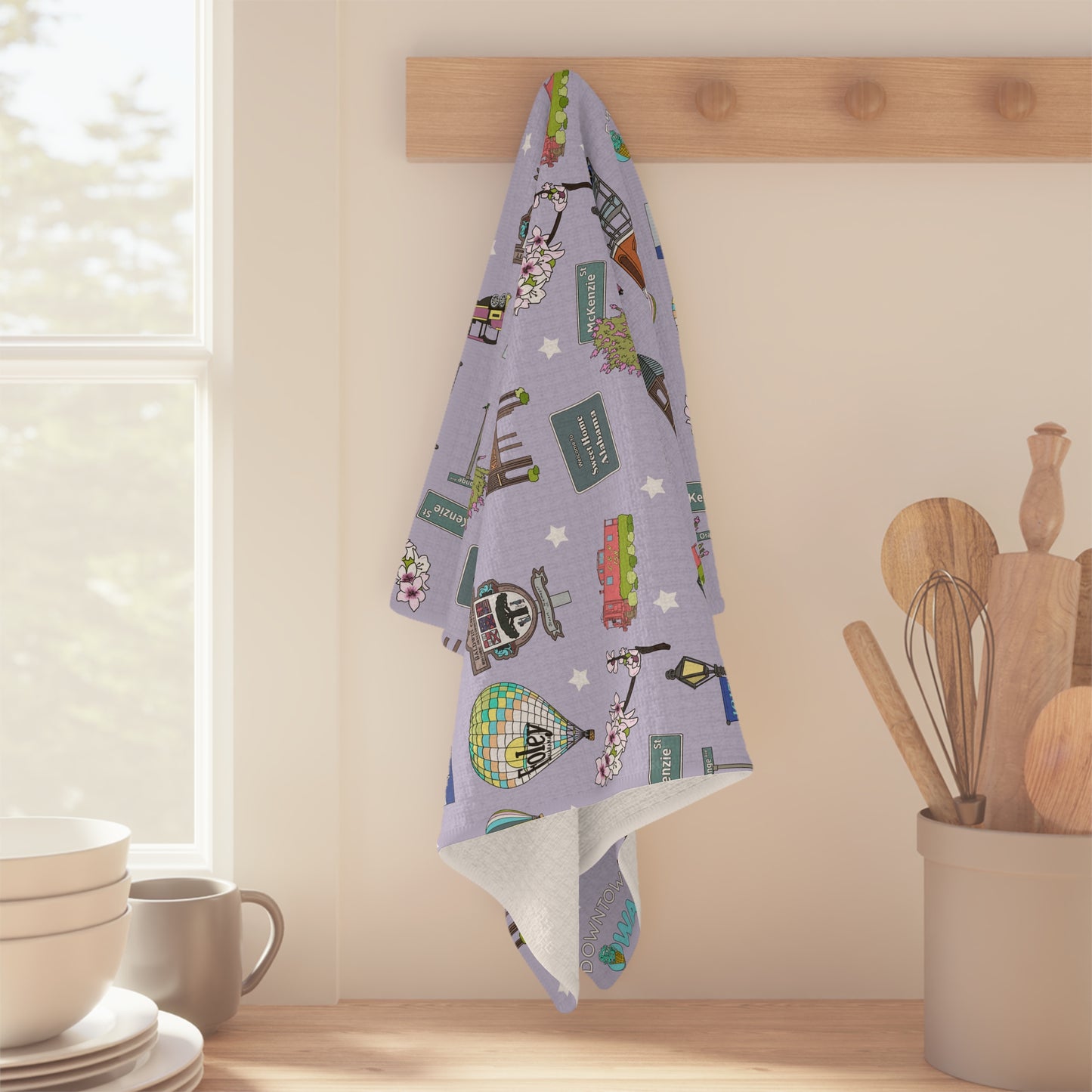 Kitchen Towel with Foley, Alabama AL in birdy grey