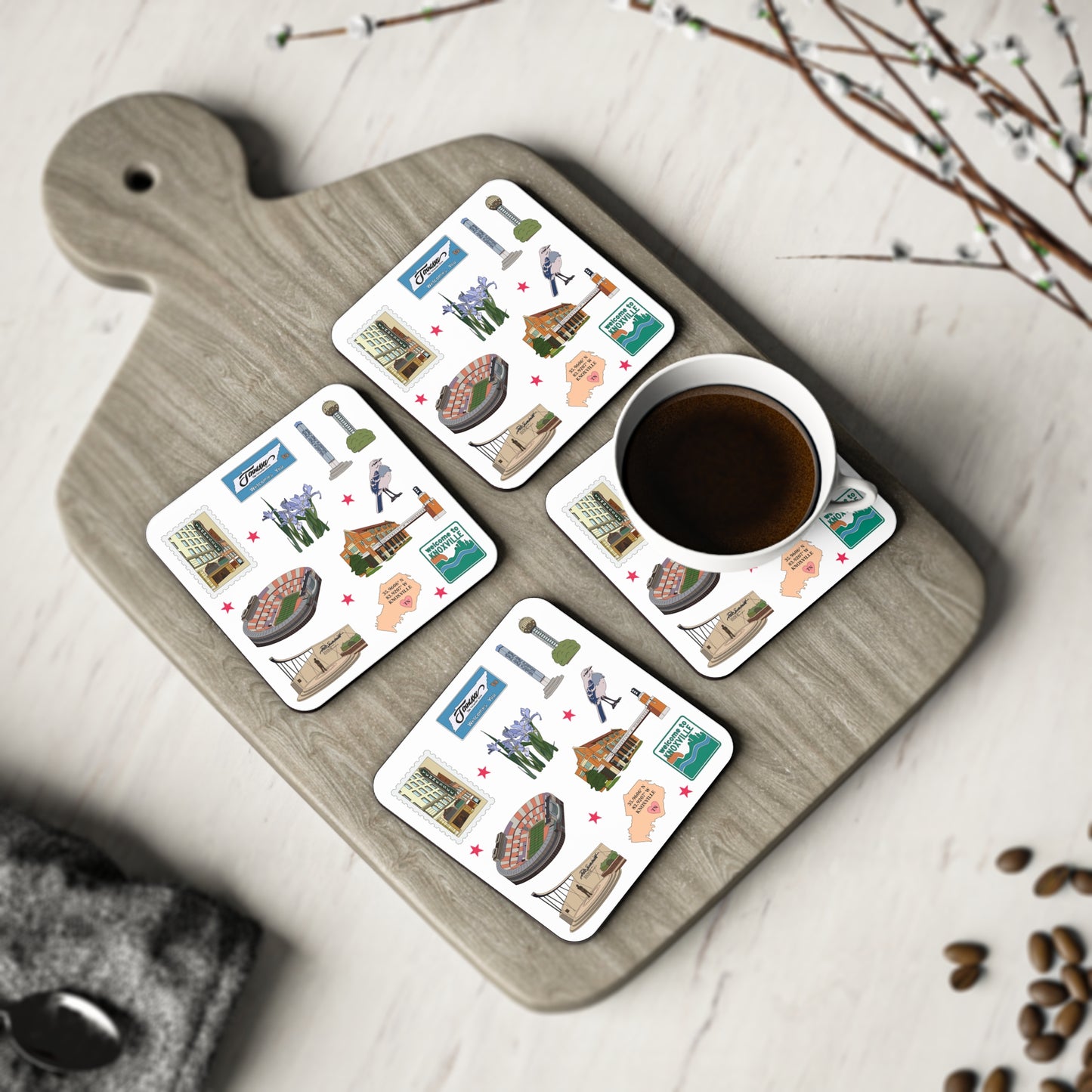 Set of 4 Ceramic Mug Coasters with Knoxville, Tennessee TN