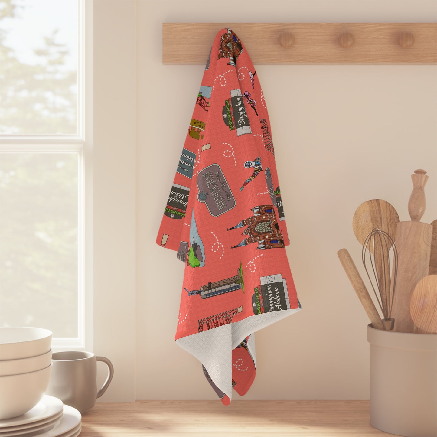 Kitchen Towel with Birmingham, AL in salmon