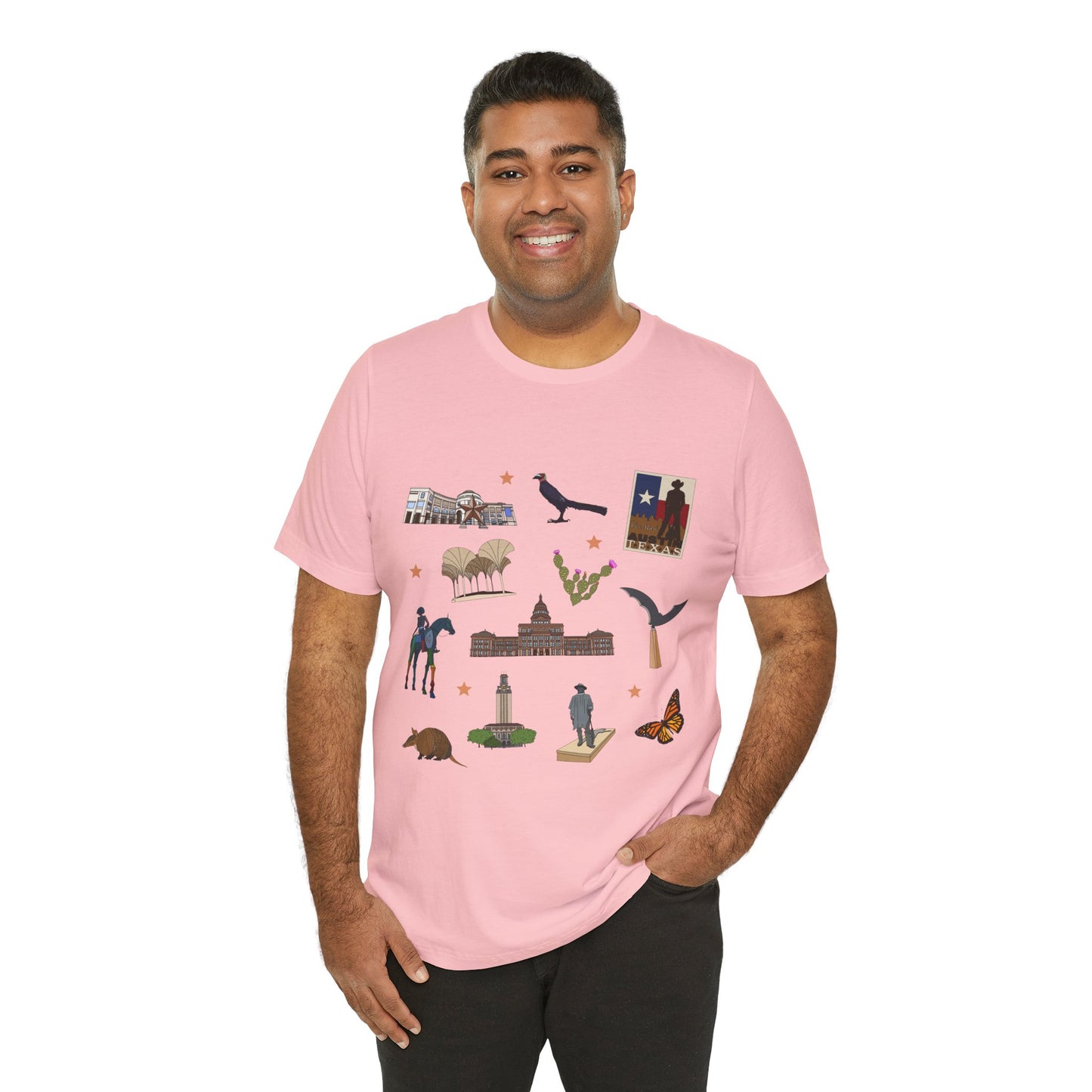 Unisex Jersey Short Sleeve Tee with Austin, Texas TX landmarks print