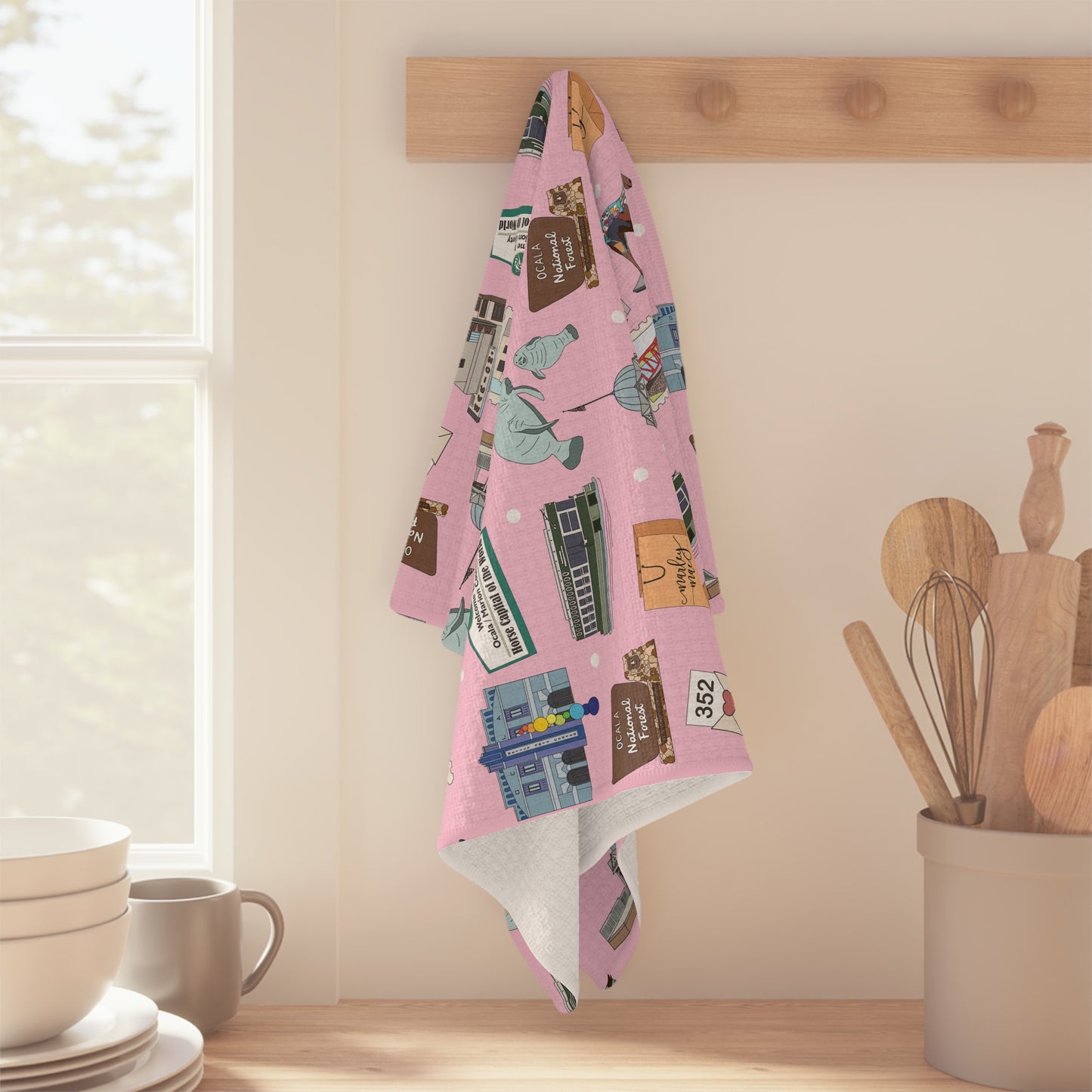 Kitchen Towel with Ocala, Florida FL in pink