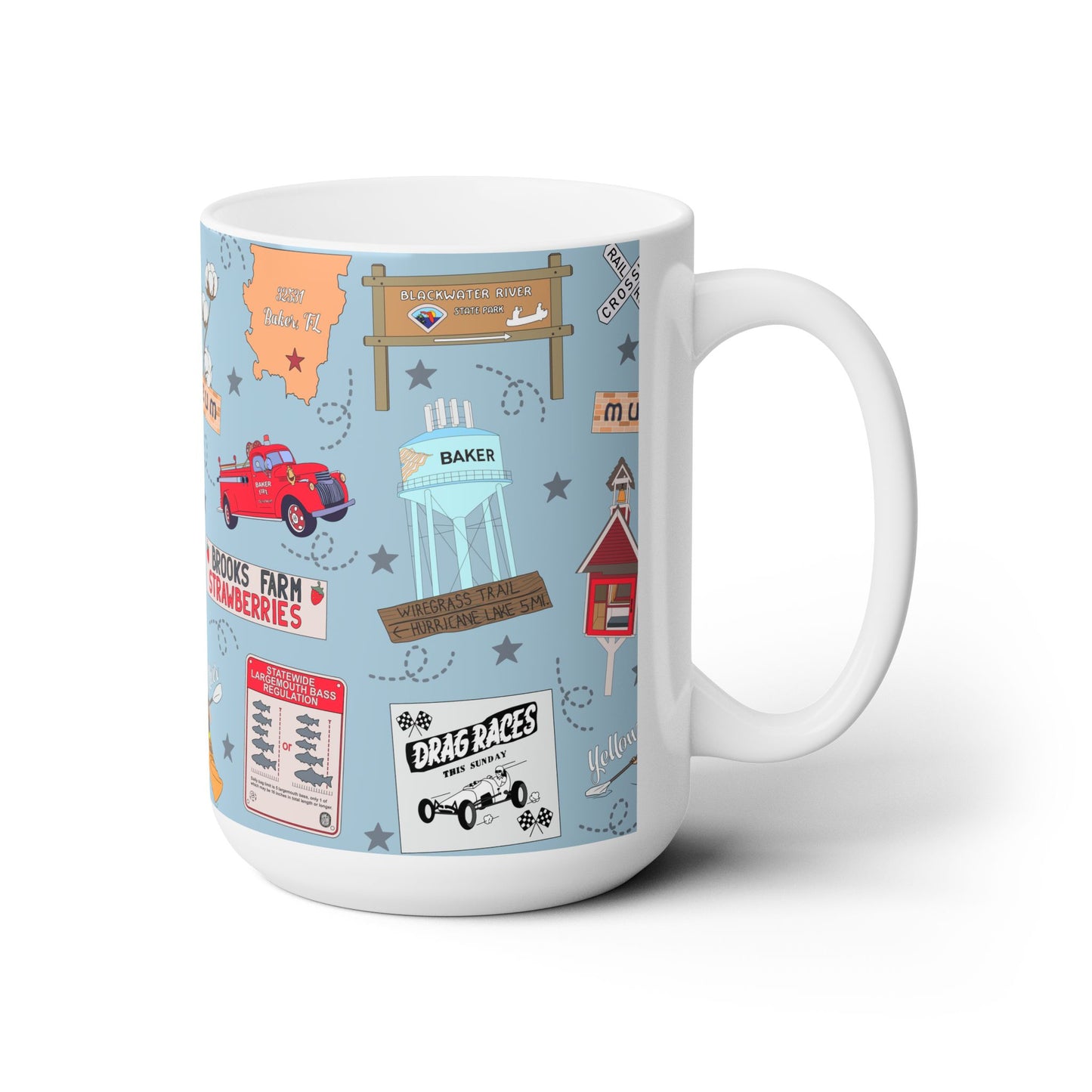 Ceramic Mug 15oz with Baker, Florida FL in foggy blue