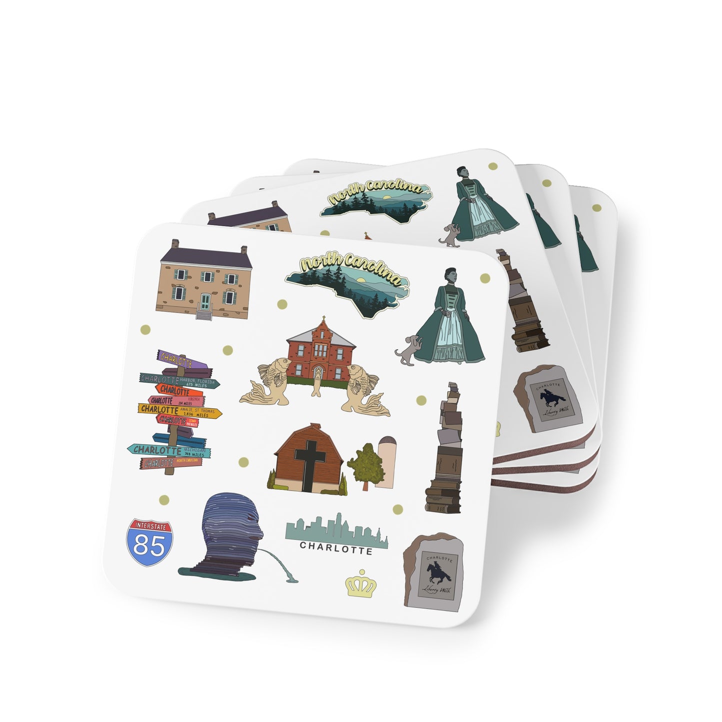Set of 4 Ceramic Mug Coasters with Charlotte, North Carolina NC