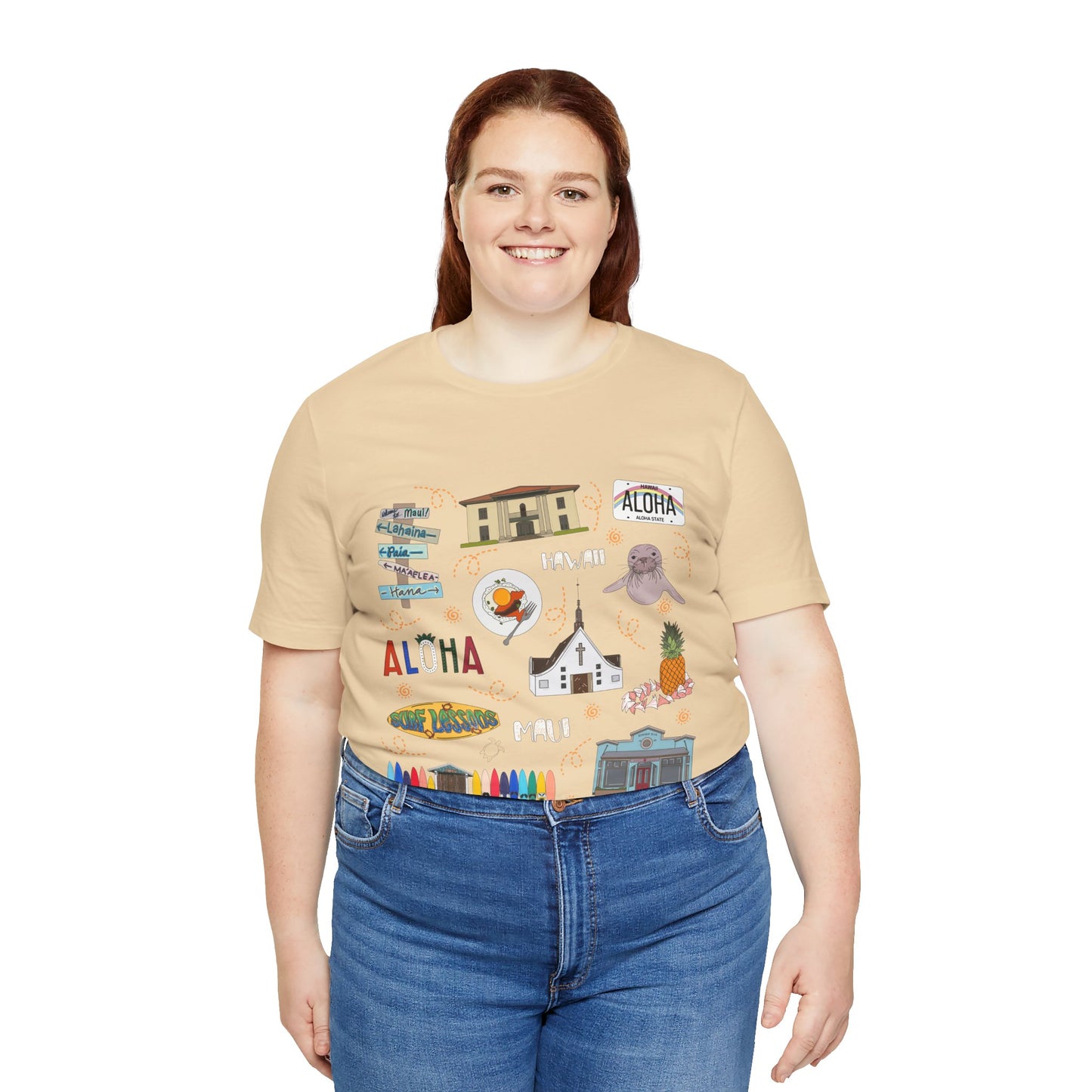 Unisex Jersey Short Sleeve Tee with Maui, Hawaii HI landmarks print