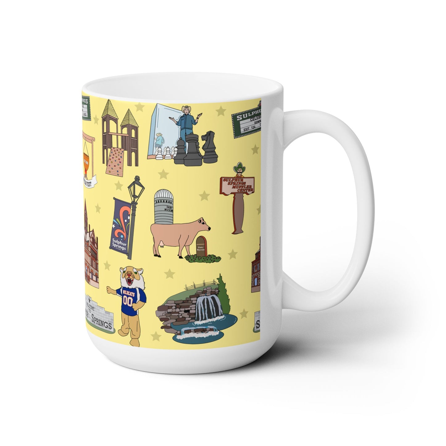 Ceramic Mug 15oz with Sulphur Springs, Texas TX in gold