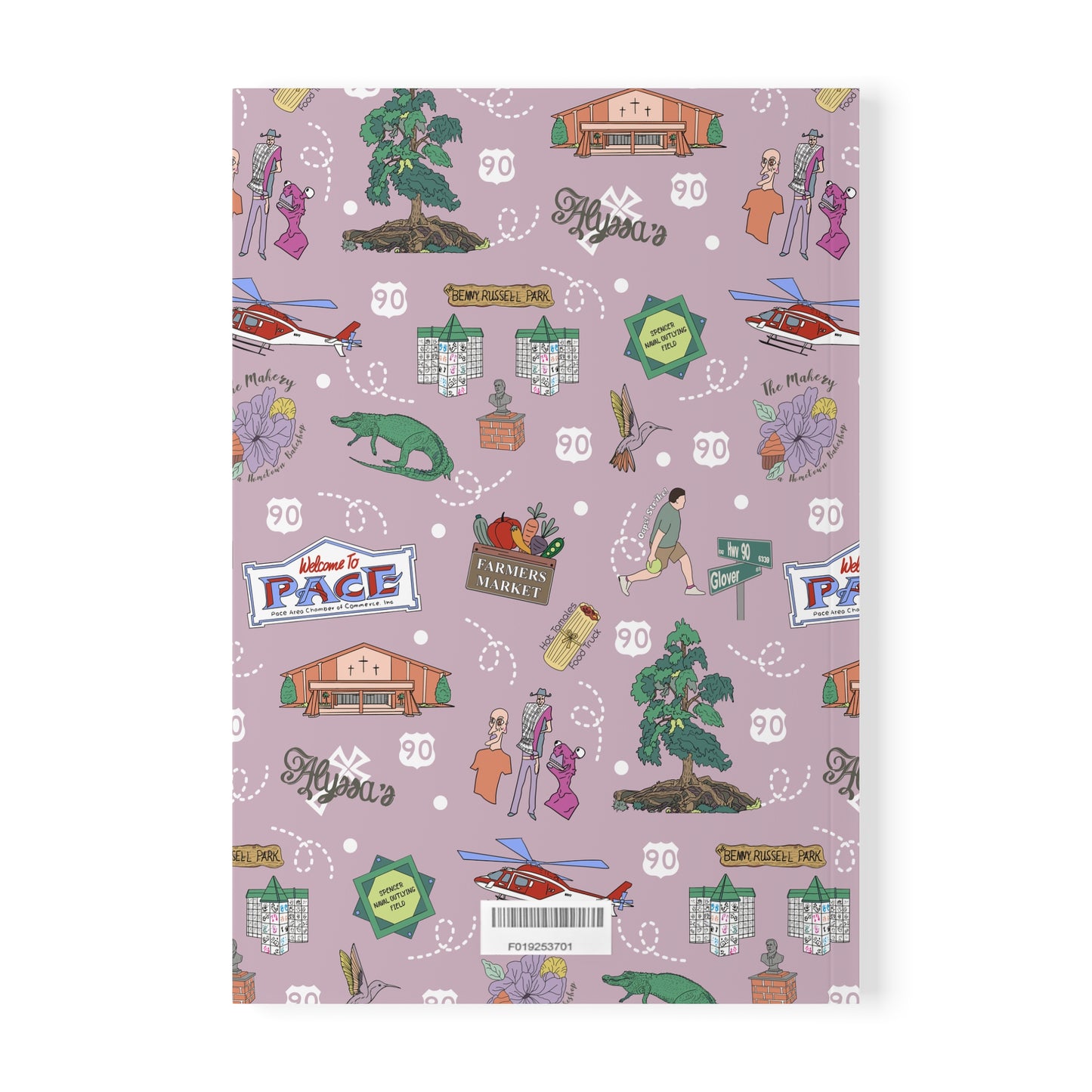 Paperback notebook with Pace, Florida FL landmarks in lavender 150 lined pages