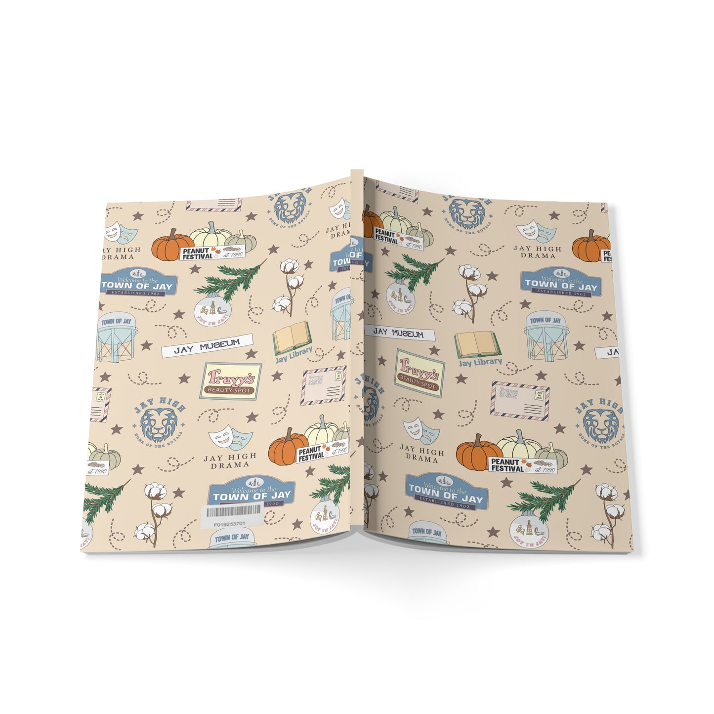 Paperback notebook with Jay, Florida FL landmarks in beige 150 lined pages