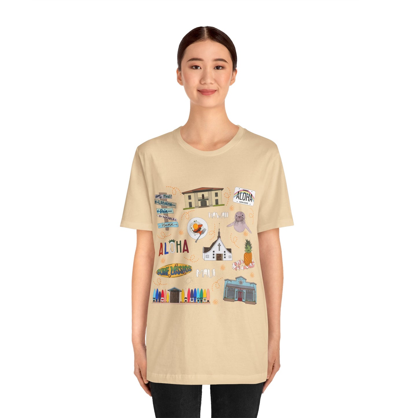Unisex Jersey Short Sleeve Tee with Maui, Hawaii HI landmarks print