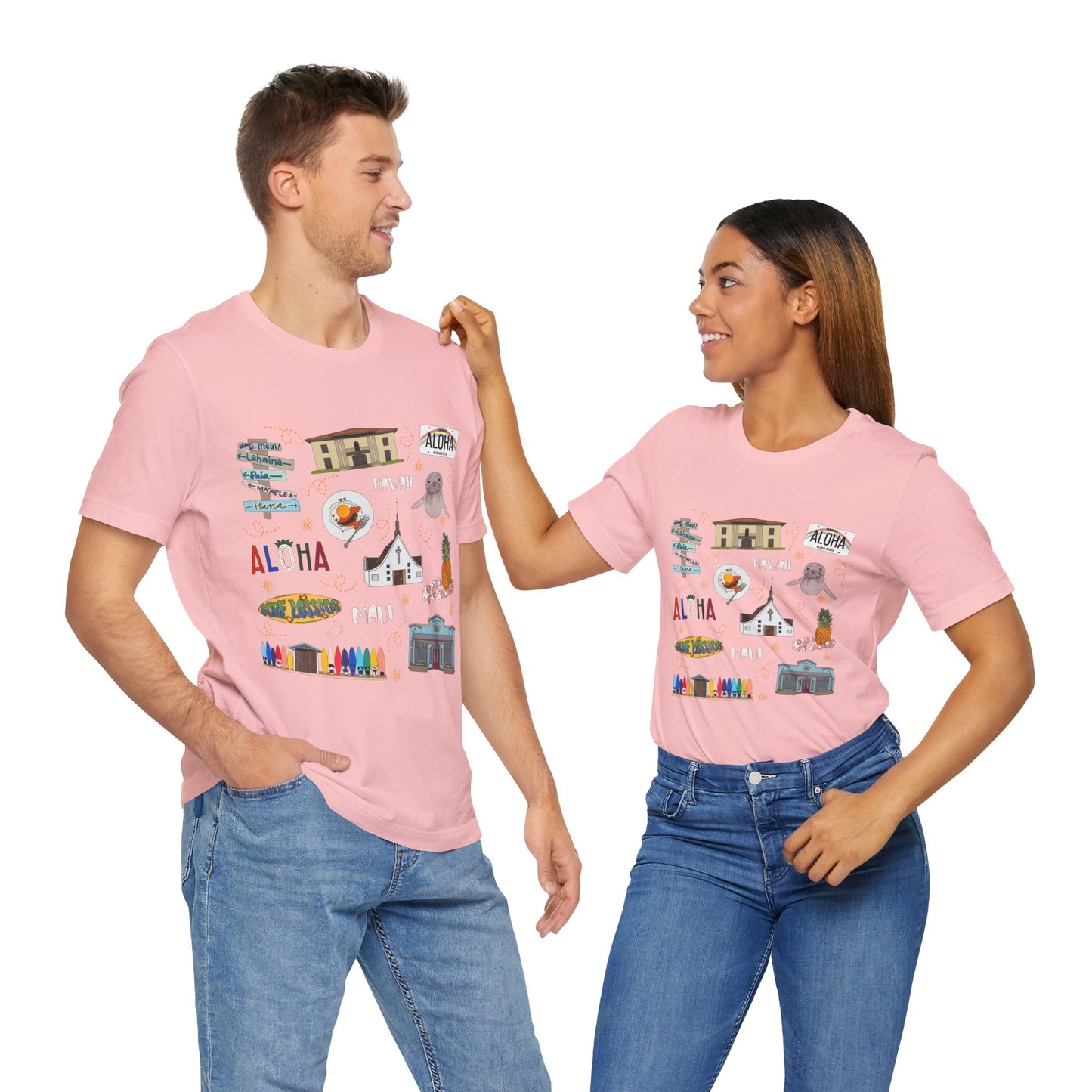 Unisex Jersey Short Sleeve Tee with Maui, Hawaii HI landmarks print