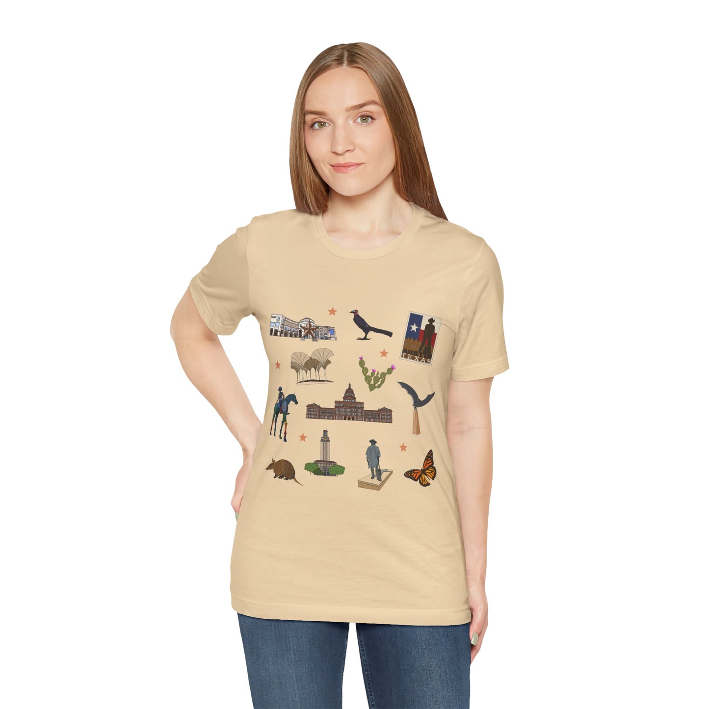 Unisex Jersey Short Sleeve Tee with Austin, Texas TX landmarks print