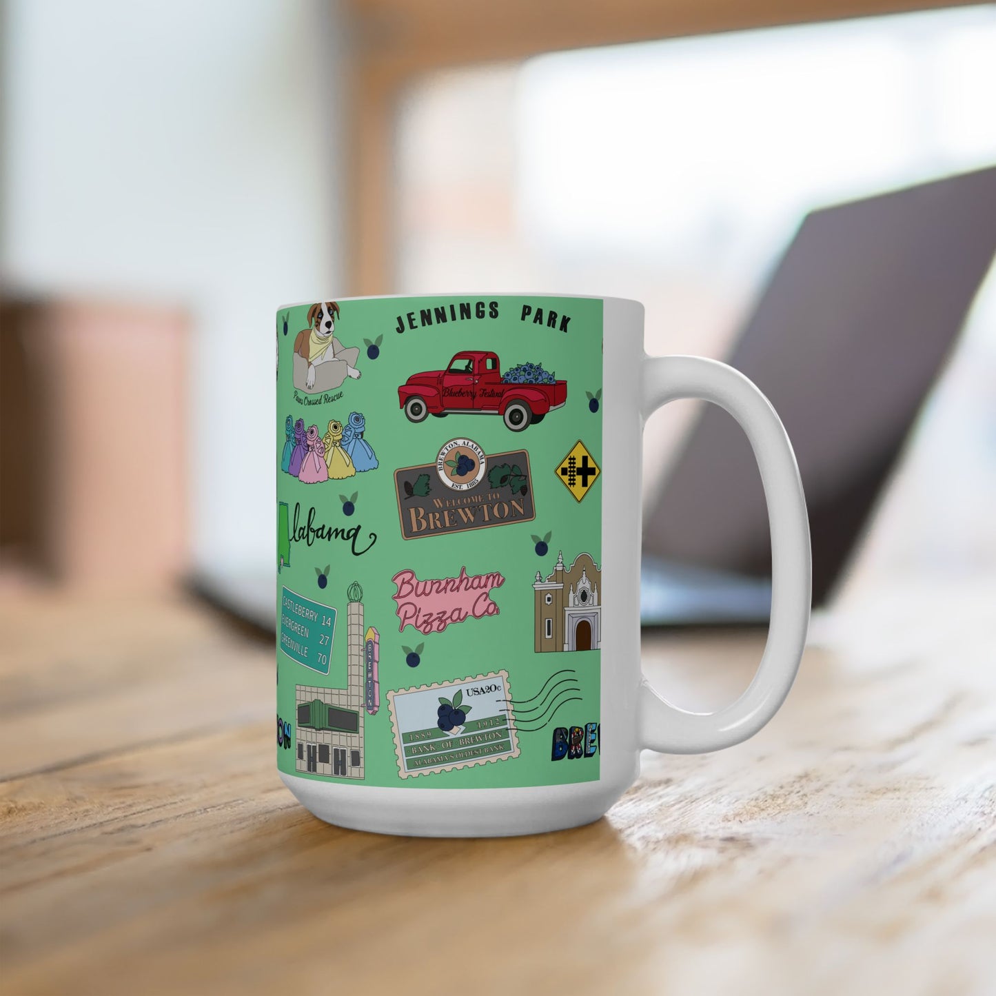 Ceramic Mug 15oz with Brewton, AL in sage
