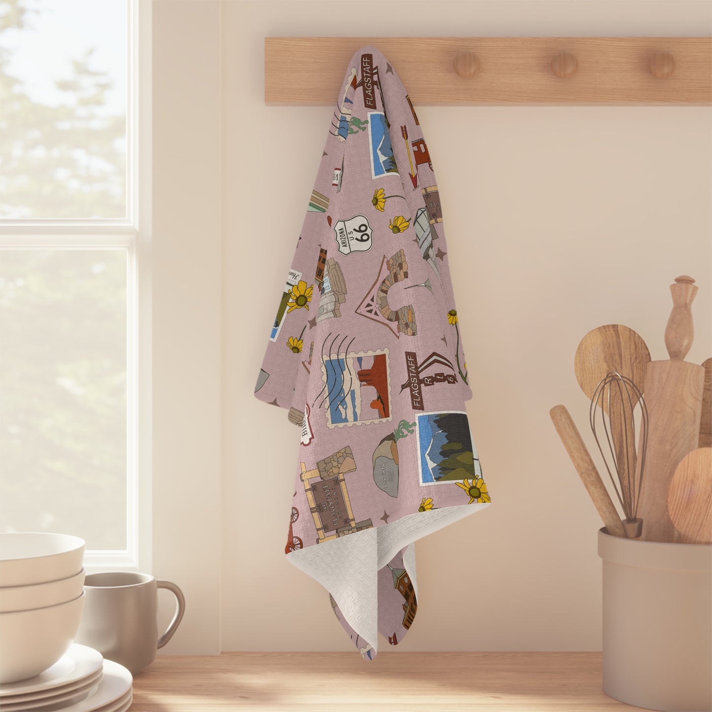 Kitchen Towel with Flagstaff, AZ in mauve