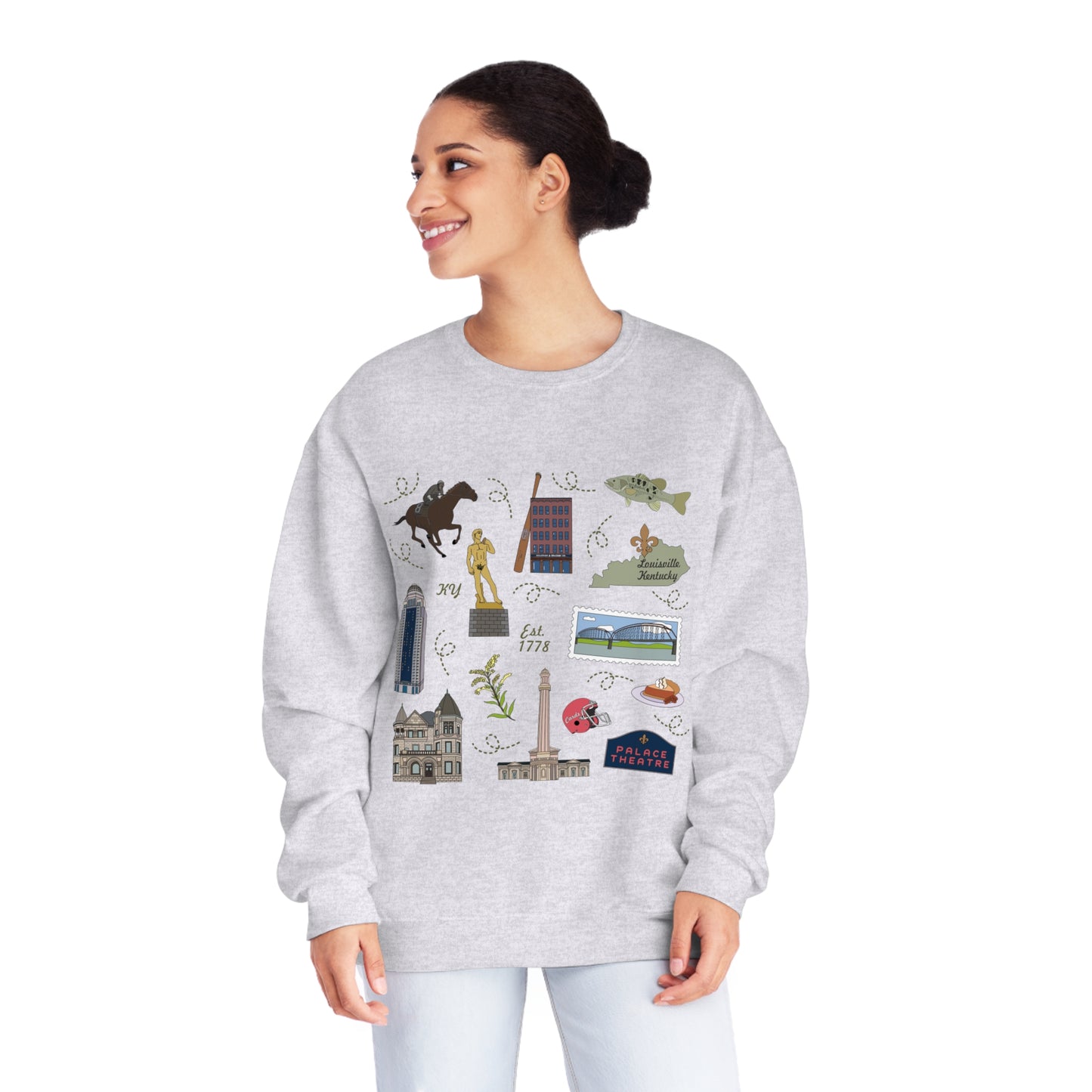 Unisex NuBlend® Crewneck Sweatshirt with Louisville, Kentucky KY in assorted colors