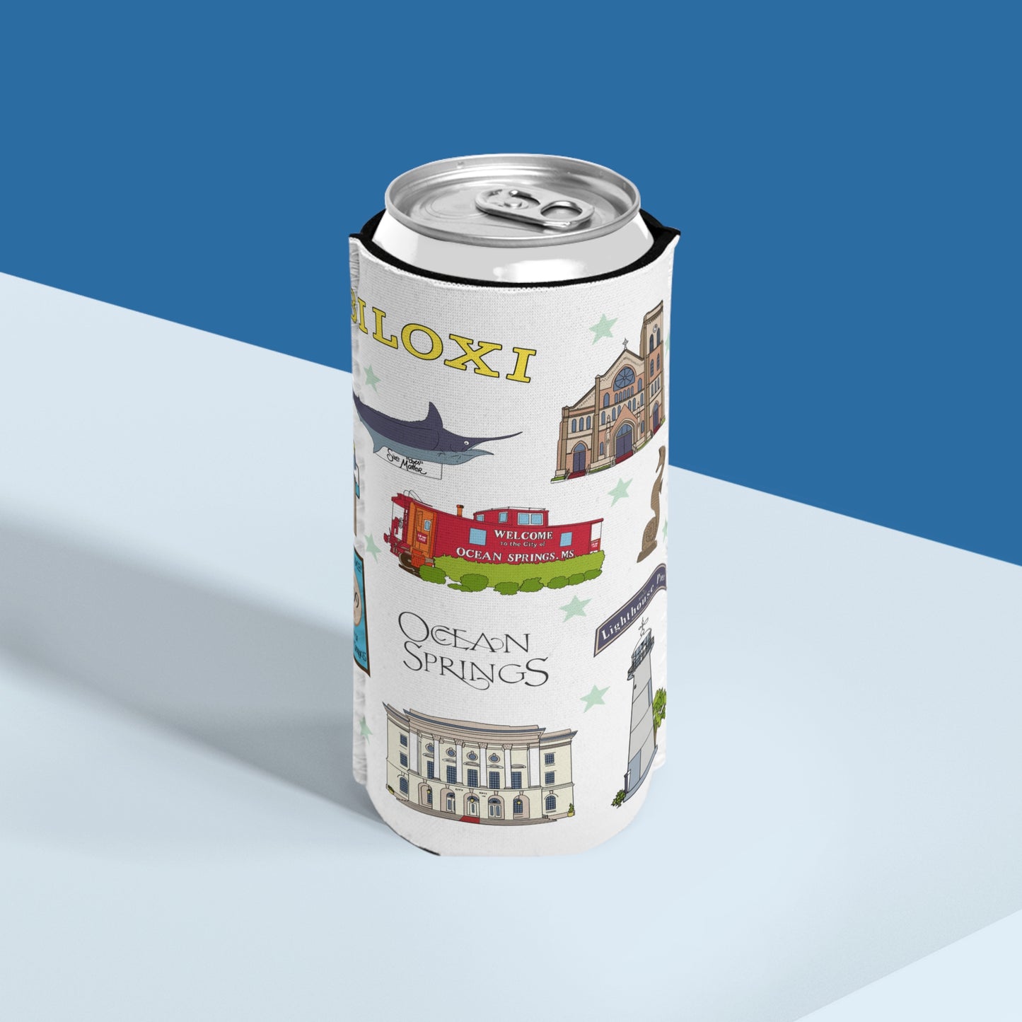 Slim Can Cooler with Biloxi & Ocean Springs, Mississippi MS