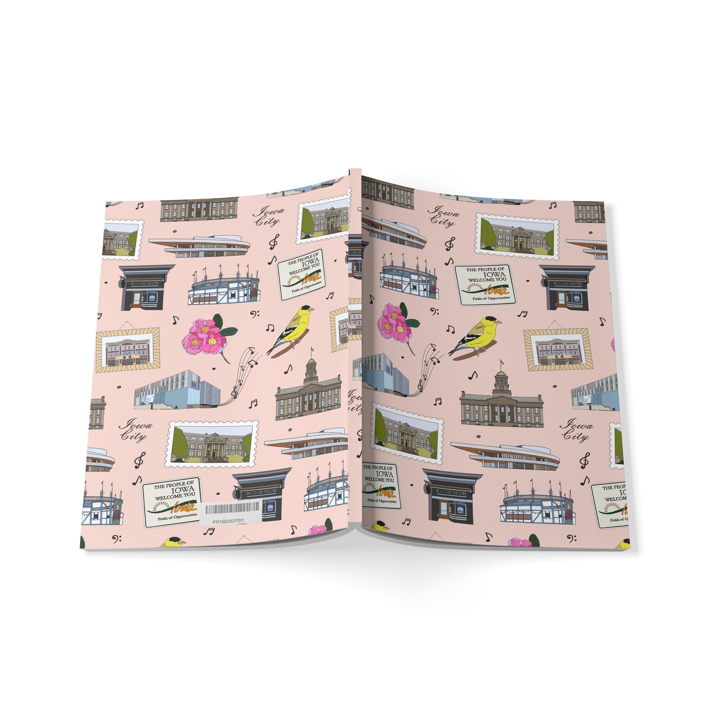 Paperback notebook with Iowa City, Iowa IA landmarks in blush 150 lined pages