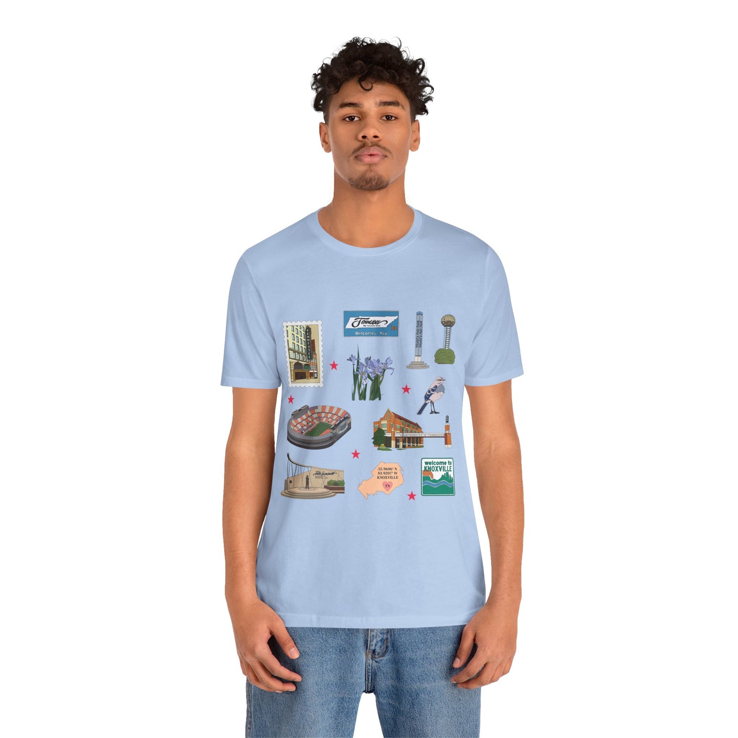 Unisex Jersey Short Sleeve Tee with Knoxville, Tennessee TN landmarks print