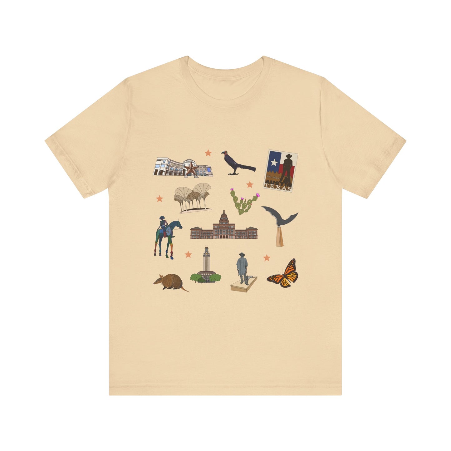 Unisex Jersey Short Sleeve Tee with Austin, Texas TX landmarks print