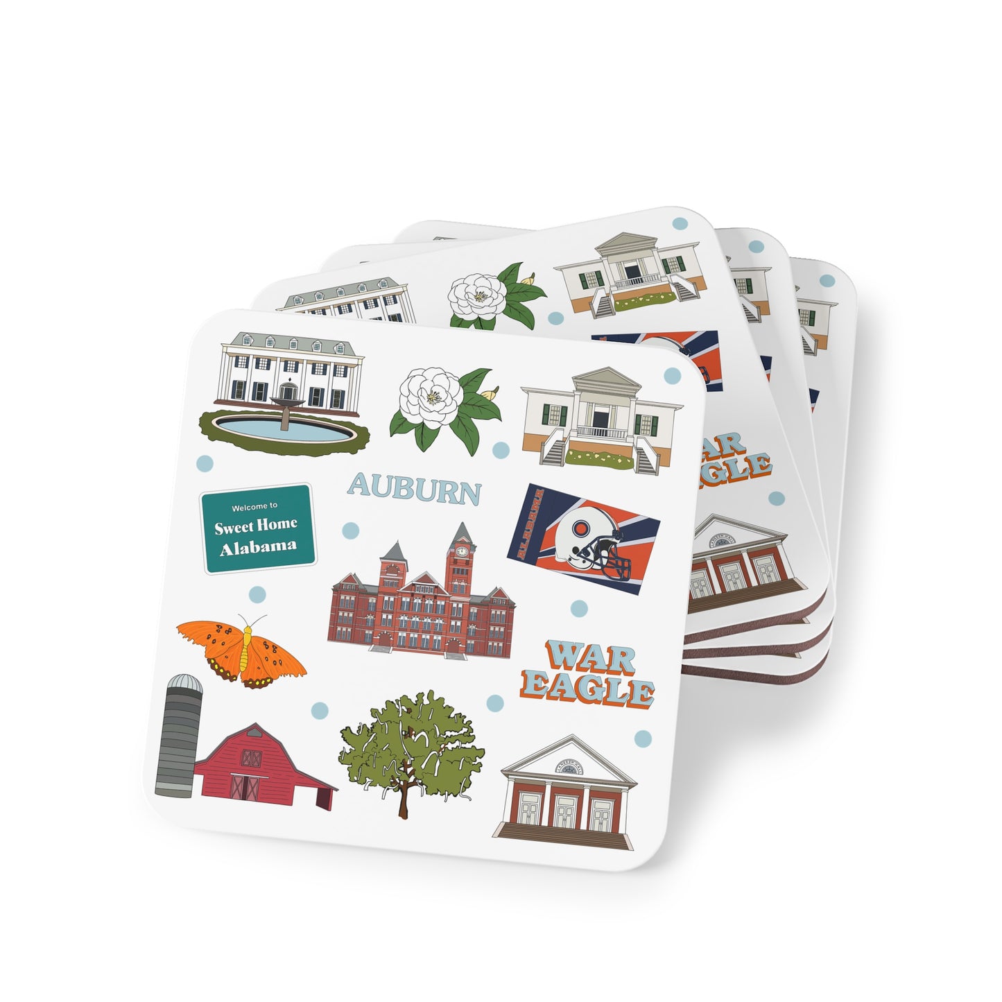 Set of 4 Ceramic Mug Coasters with Auburn, Alabama AL