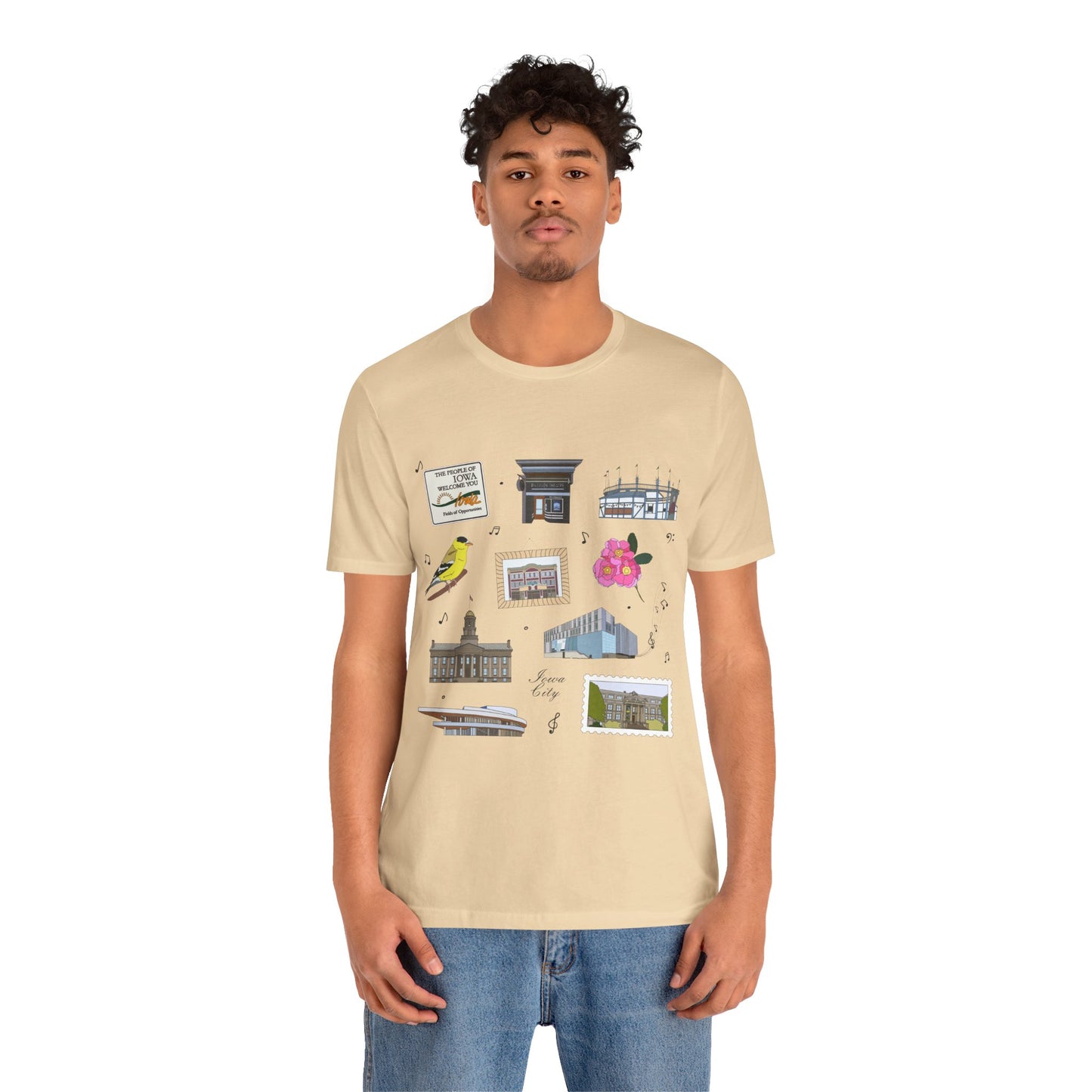 Unisex Jersey Short Sleeve Tee with Iowa City, Iowa IA landmarks print