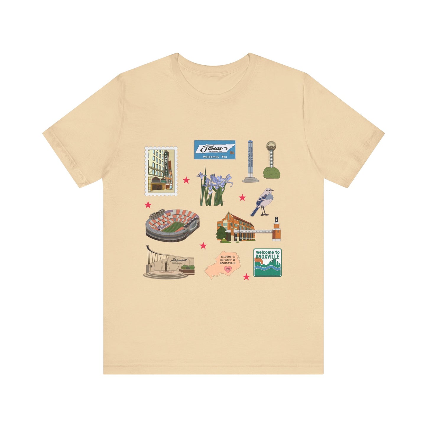 Unisex Jersey Short Sleeve Tee with Knoxville, Tennessee TN landmarks print