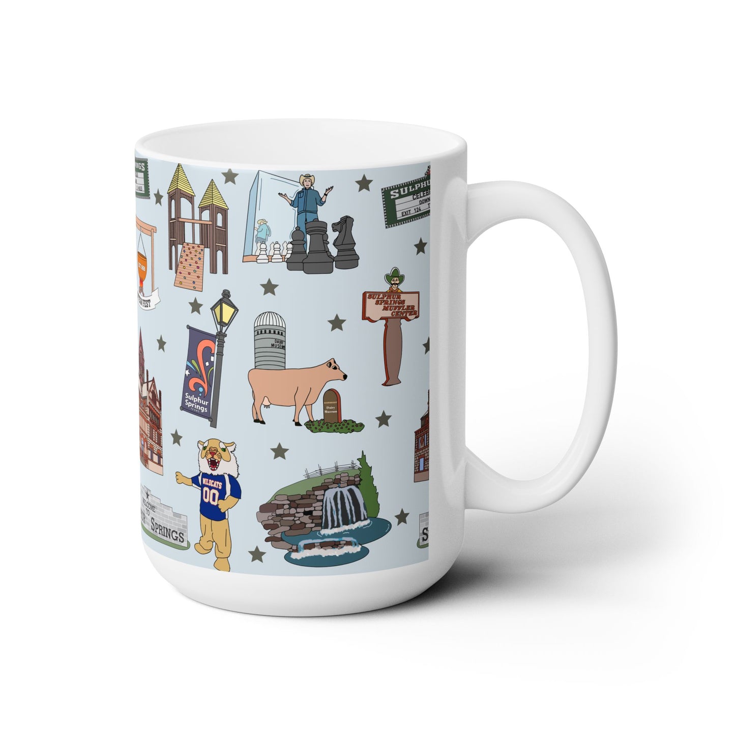 Ceramic Mug 15oz with Sulphur Springs, Texas TX in silver