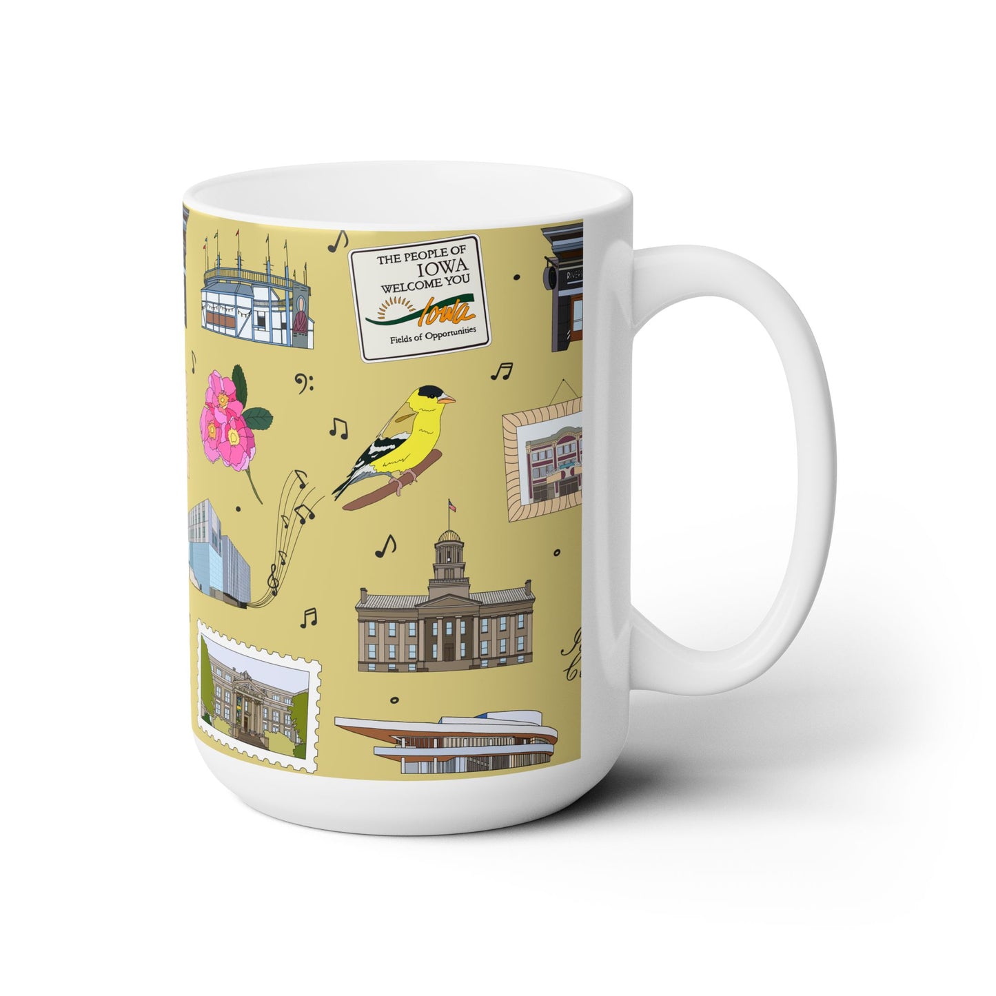 Ceramic Mug 15oz with Iowa City, Iowa IA in mustard