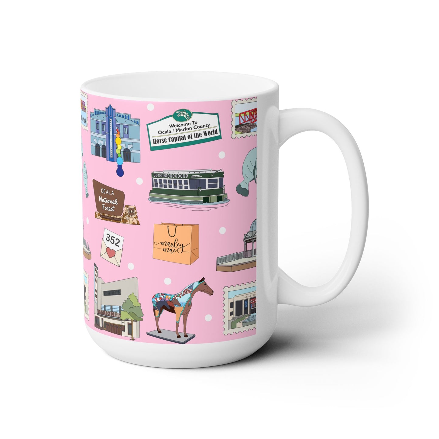 Ceramic Mug 15oz with Ocala, Florida FL in pink