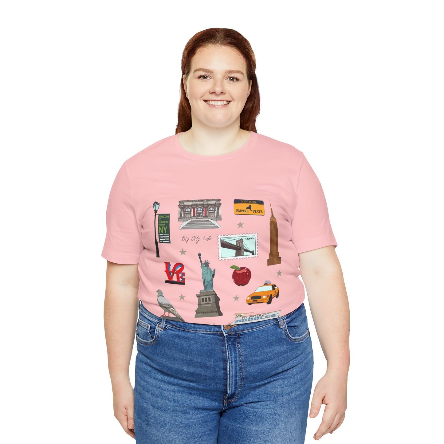 Unisex Jersey Short Sleeve Tee with New York City, Manhattan, Brooklyn NY landmarks print