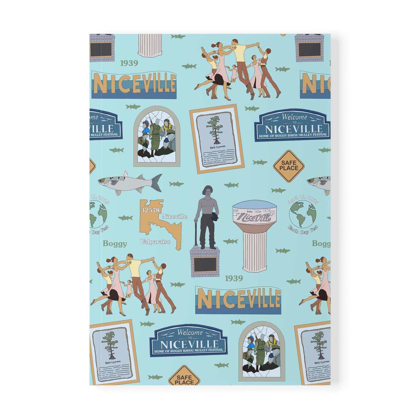 Paperback notebook with Niceville, Florida FL landmarks in baby blue 150 lined pages