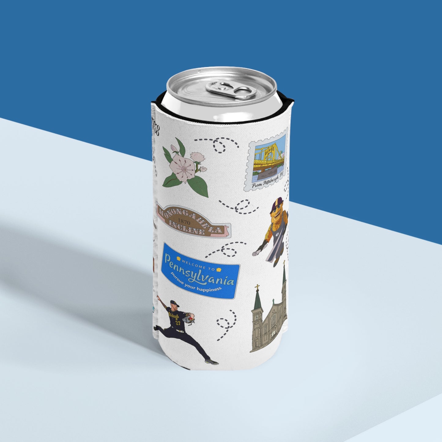 Slim Can Cooler with Pittsburgh, Pennsylvania PA
