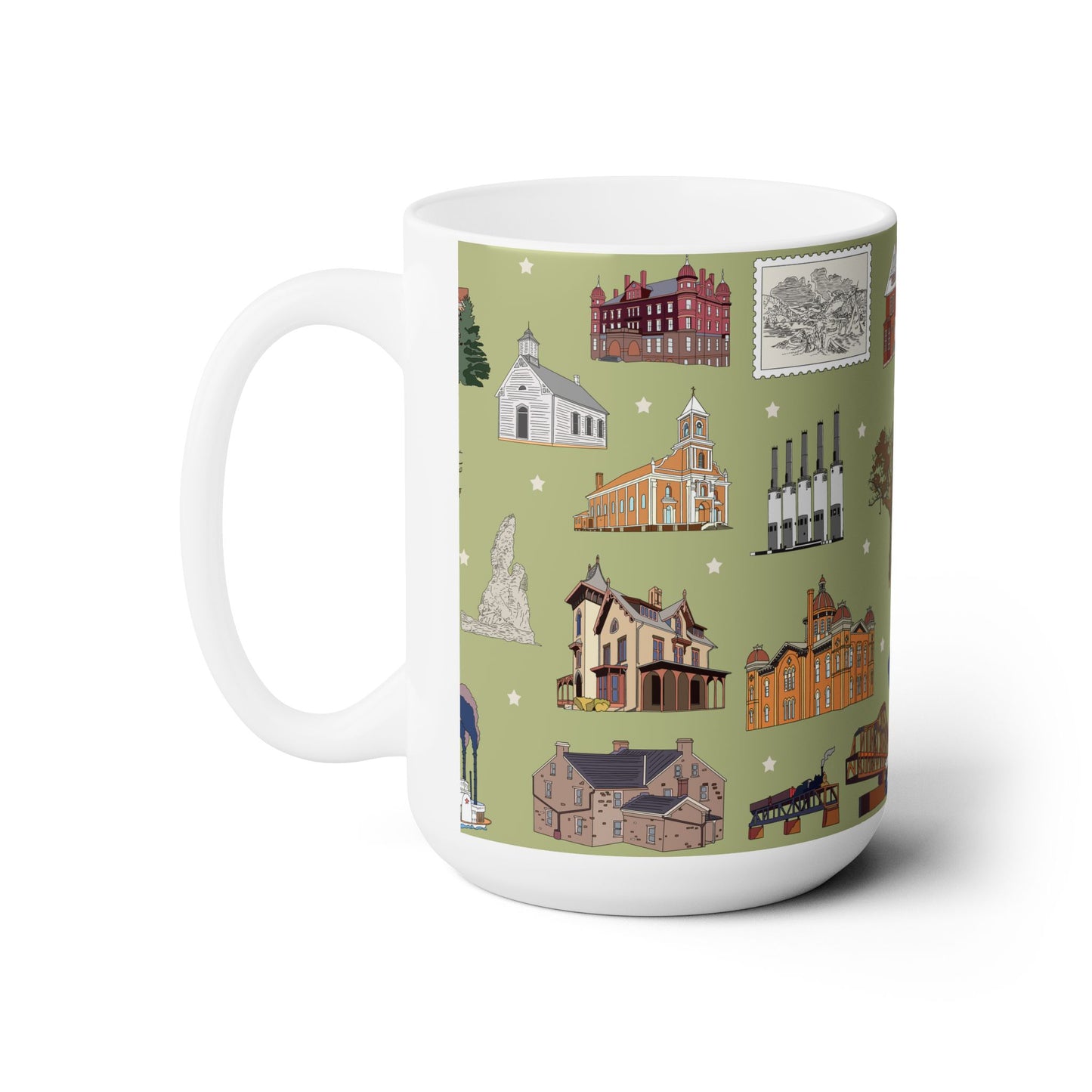 Ceramic Mug 15oz with South St. Paul, Mendota, Hastings, Hampton, Inver Grove Heights near the Minneapolis Minnesota MN in olive