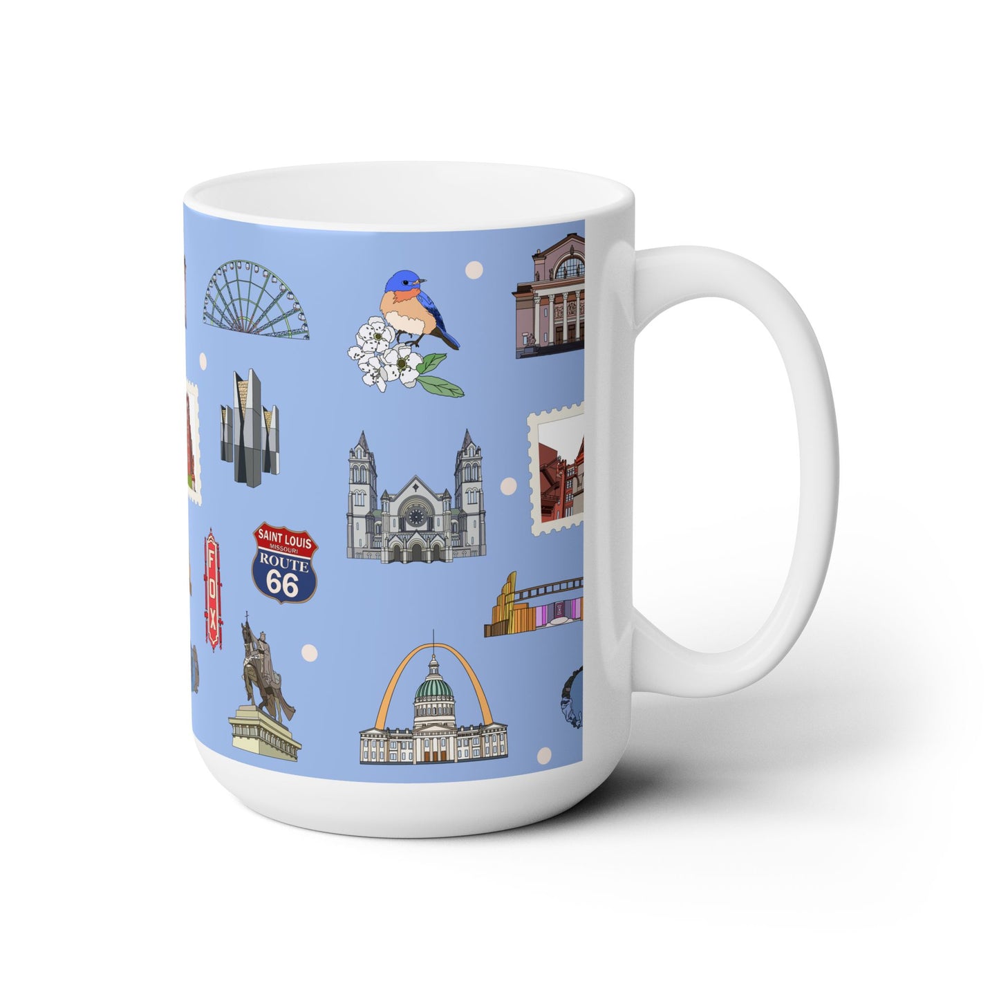 Ceramic Mug 15oz with St. Louis, Missouri MO in cornflower blue