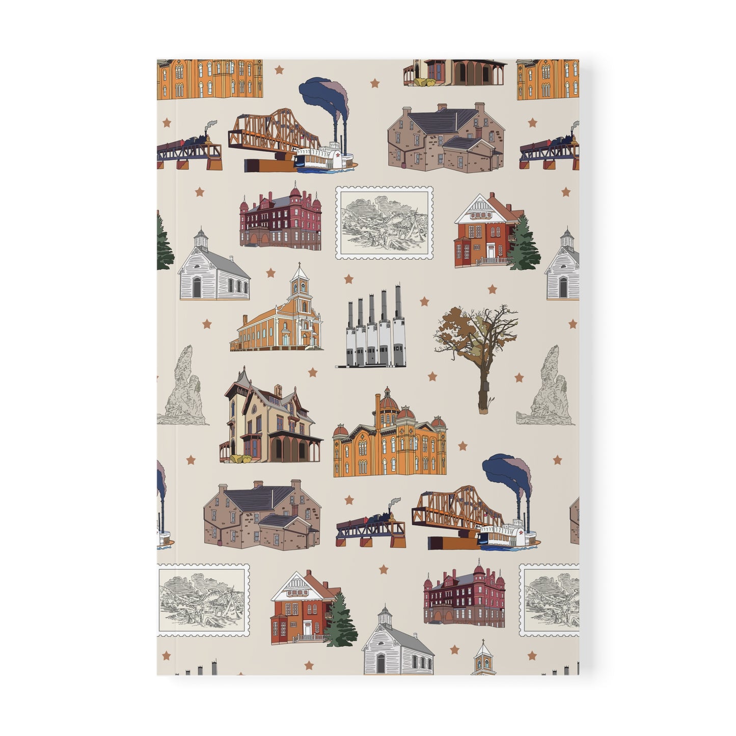 Paperback notebook with South St. Paul, Mendota, Hastings, Hampton, Inver Grove Heights near the Minneapolis Minnesota MN landmarks in beige 150 lined pages