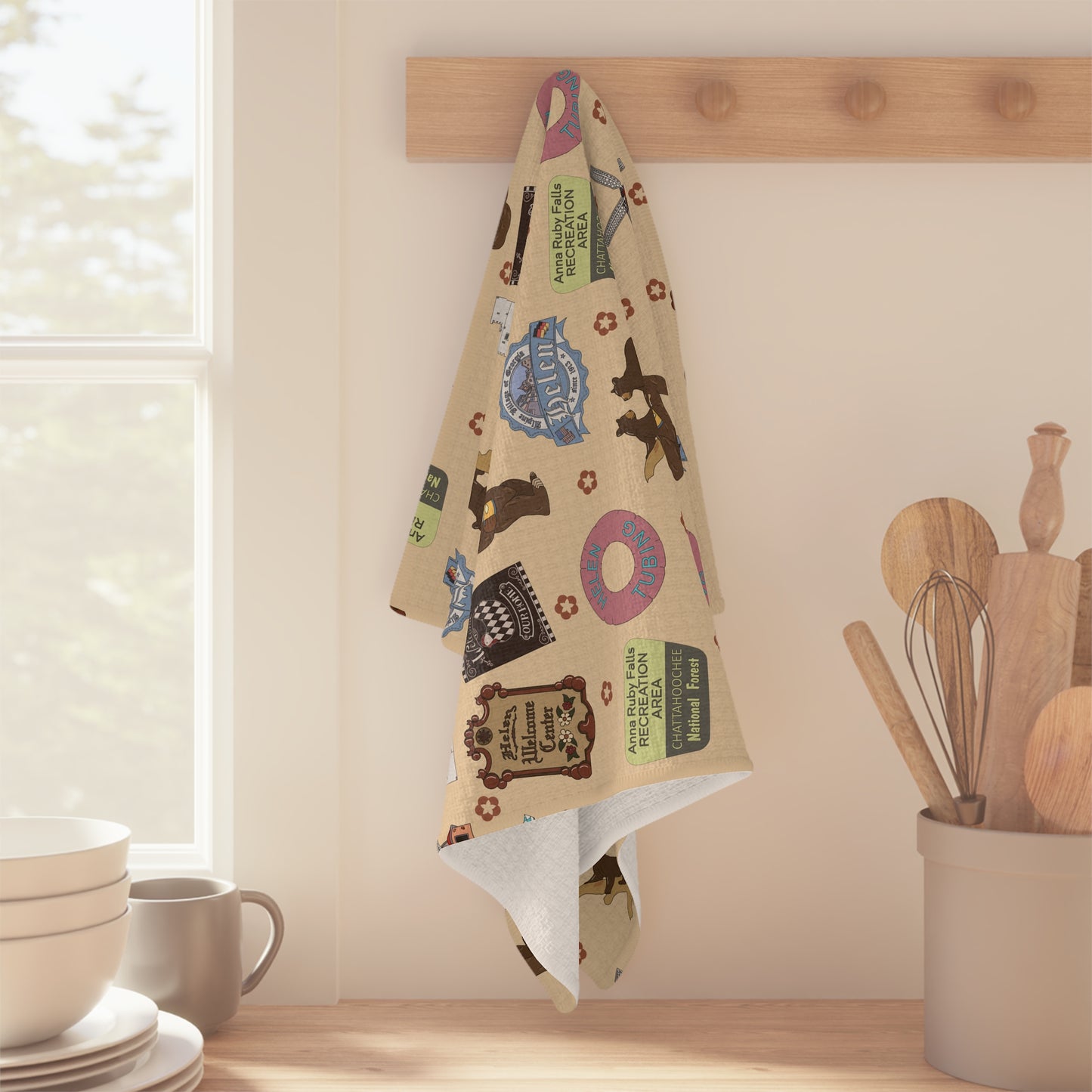 Kitchen Towel with Helen, Georgia GA in cream