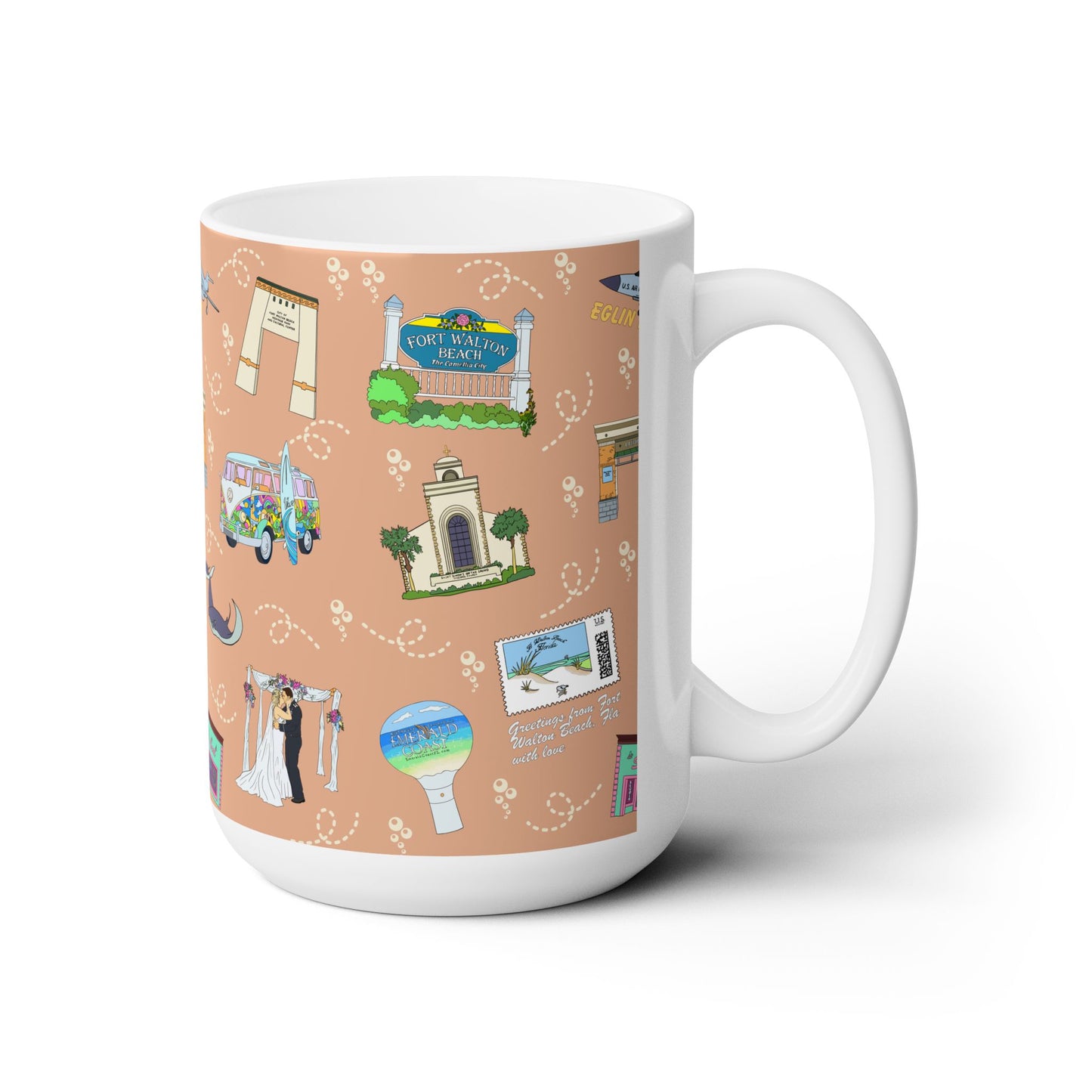 Ceramic Mug 15oz with Fort Walton Beach, Florida FL in brown sugar