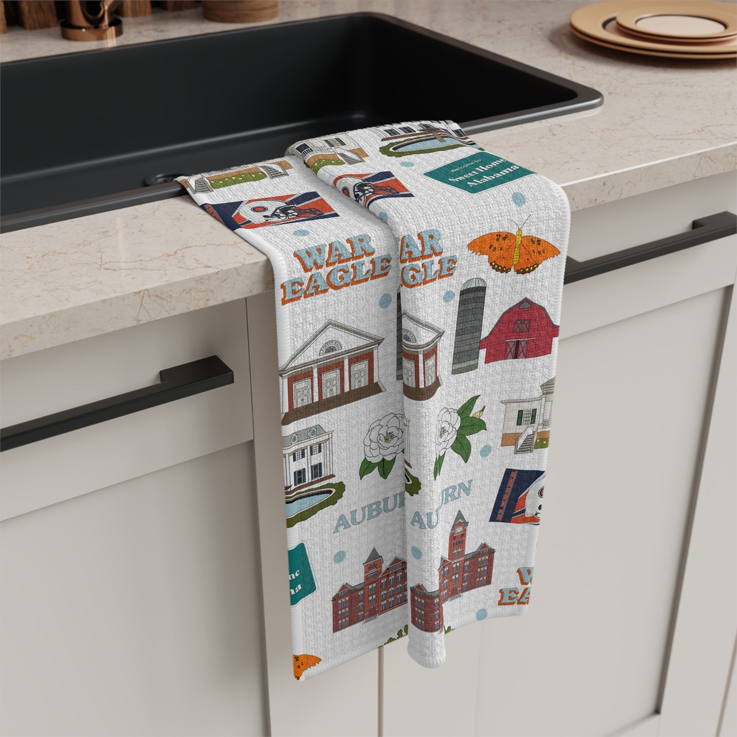 Kitchen Towel with Auburn, Alabama AL in white