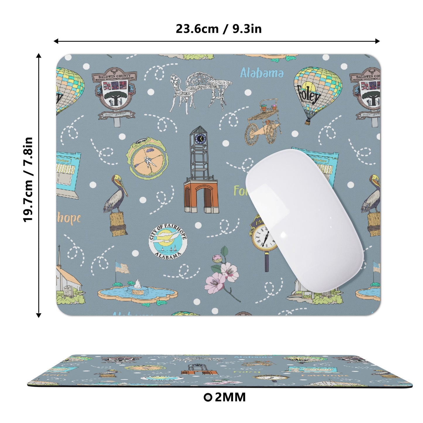 Mouse Pad with Fairhope & Foley, AL in grey