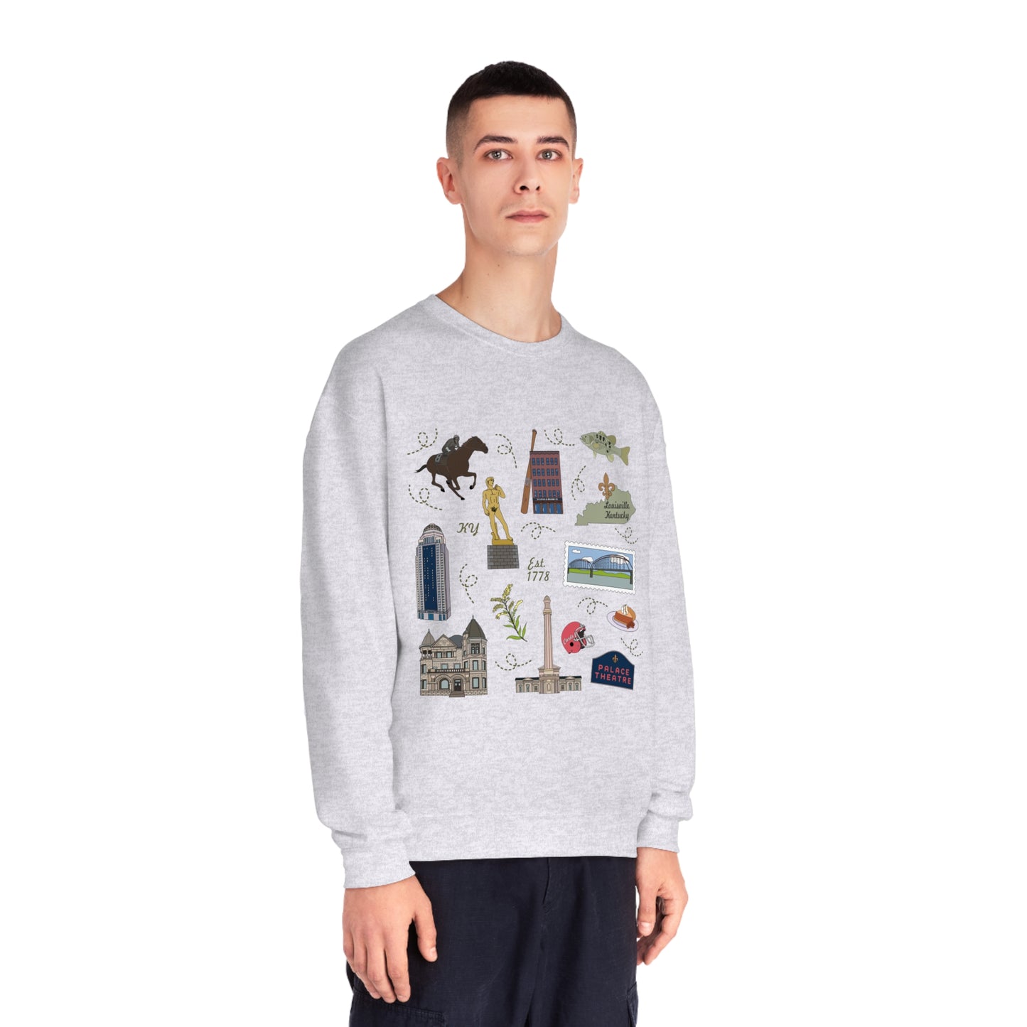 Unisex NuBlend® Crewneck Sweatshirt with Louisville, Kentucky KY in assorted colors