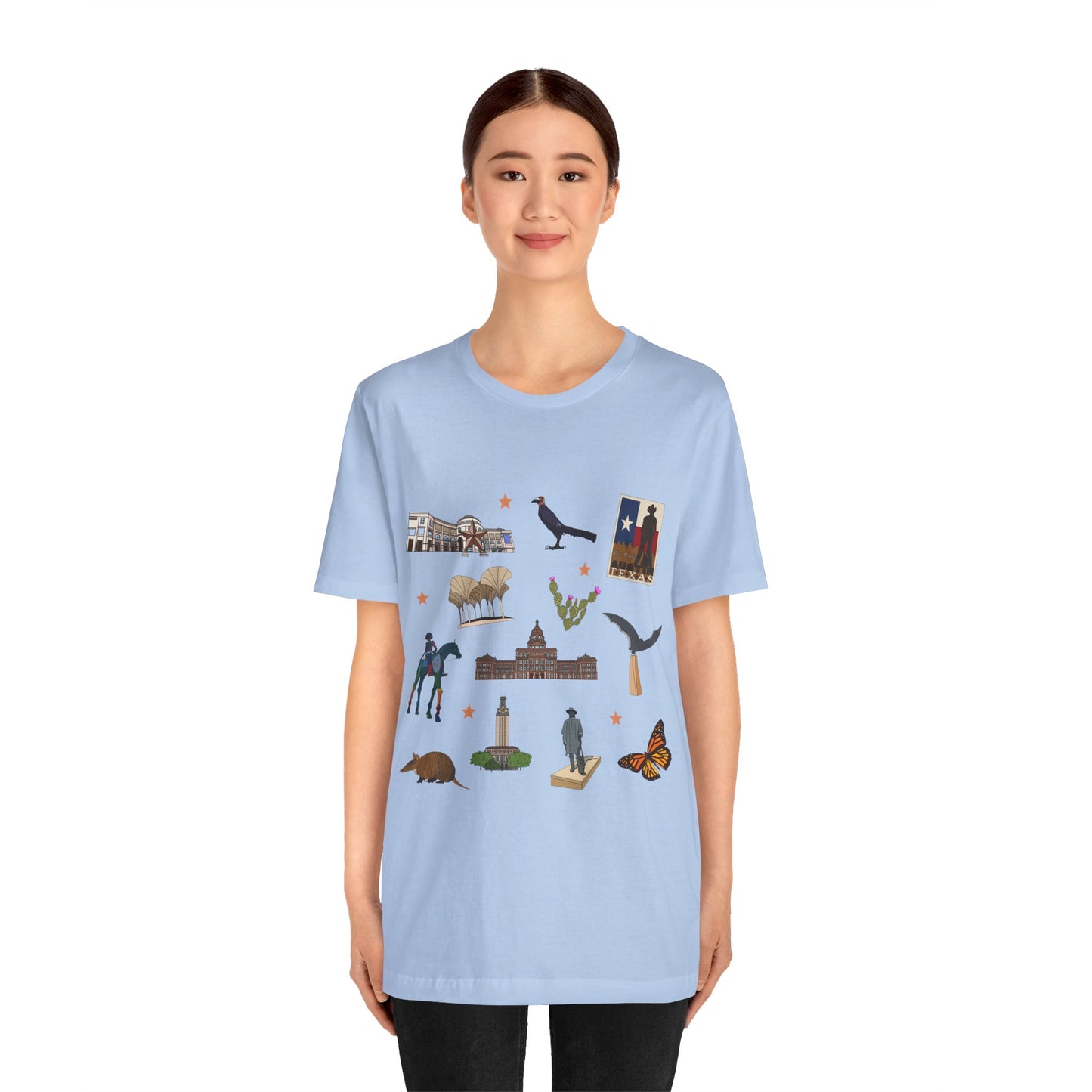Unisex Jersey Short Sleeve Tee with Austin, Texas TX landmarks print